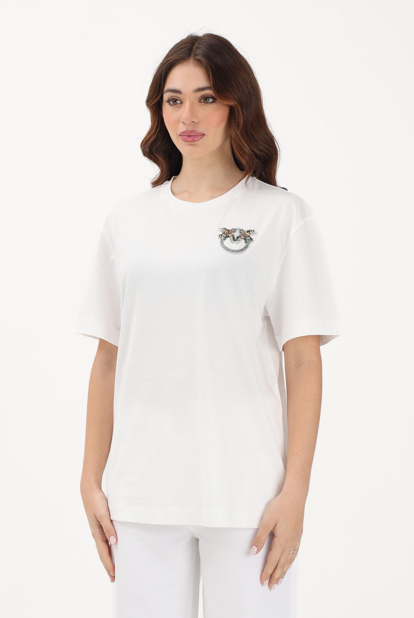 PINKO T-shirt a manica corta bianca da donna con logo Love Birds 105526A33F Z05 PINKO