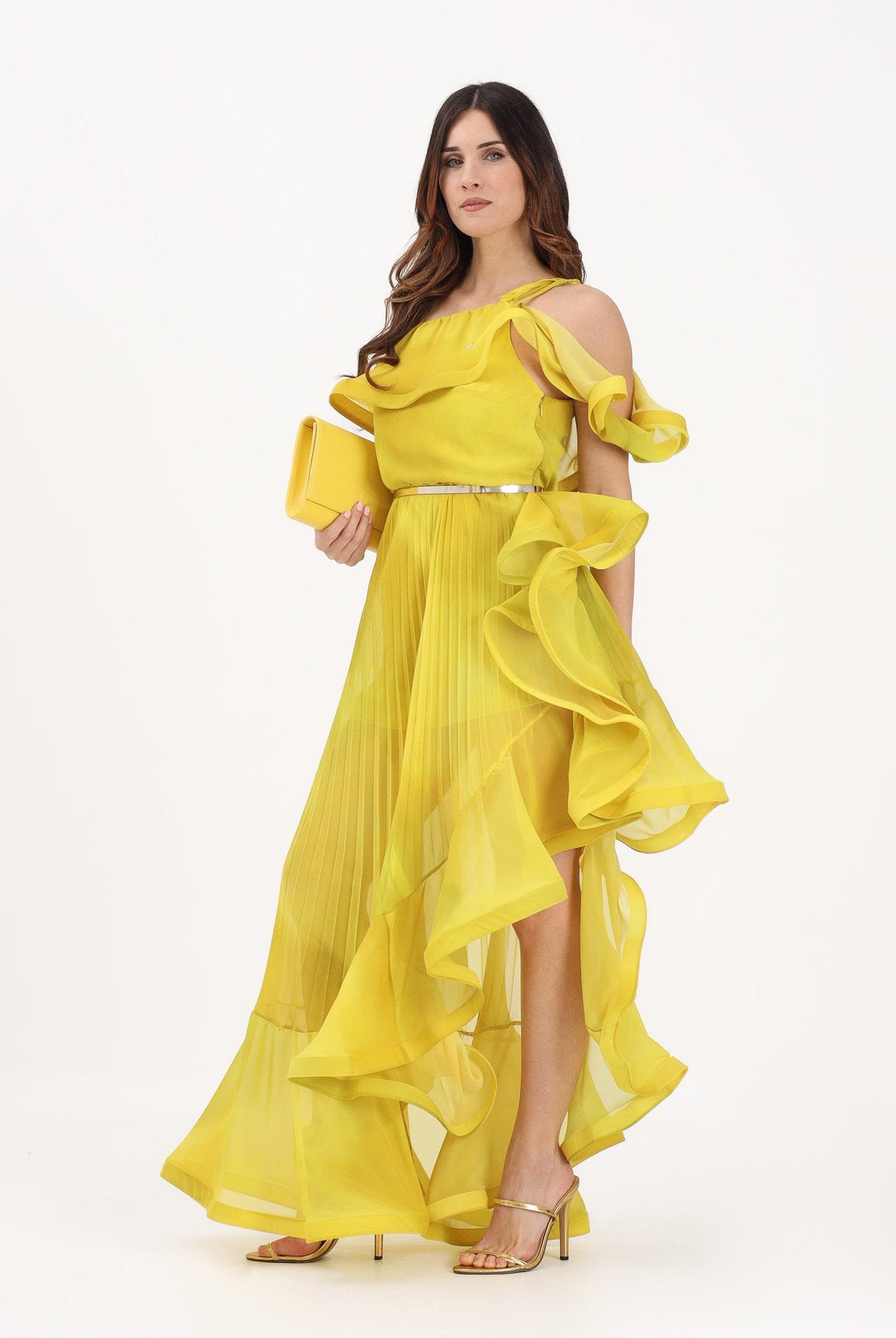 SIMONA CORSELLINI Abito lungo avocado da donna in chiffon leggero P26CEAB10901 V0780 SIMONA CORSELLINI