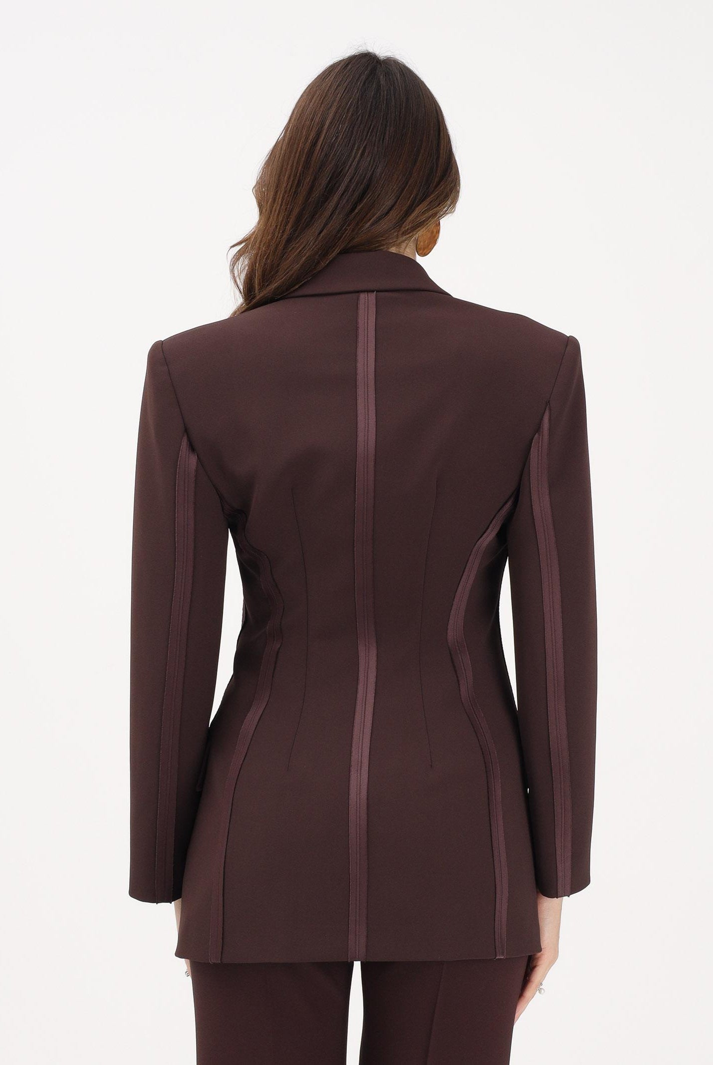 ELISABETTA FRANCHI Giacca doppiopetto cacao da donna in crêpe leggero e raso GI24163E2 644 ELISABETTA FRANCHI