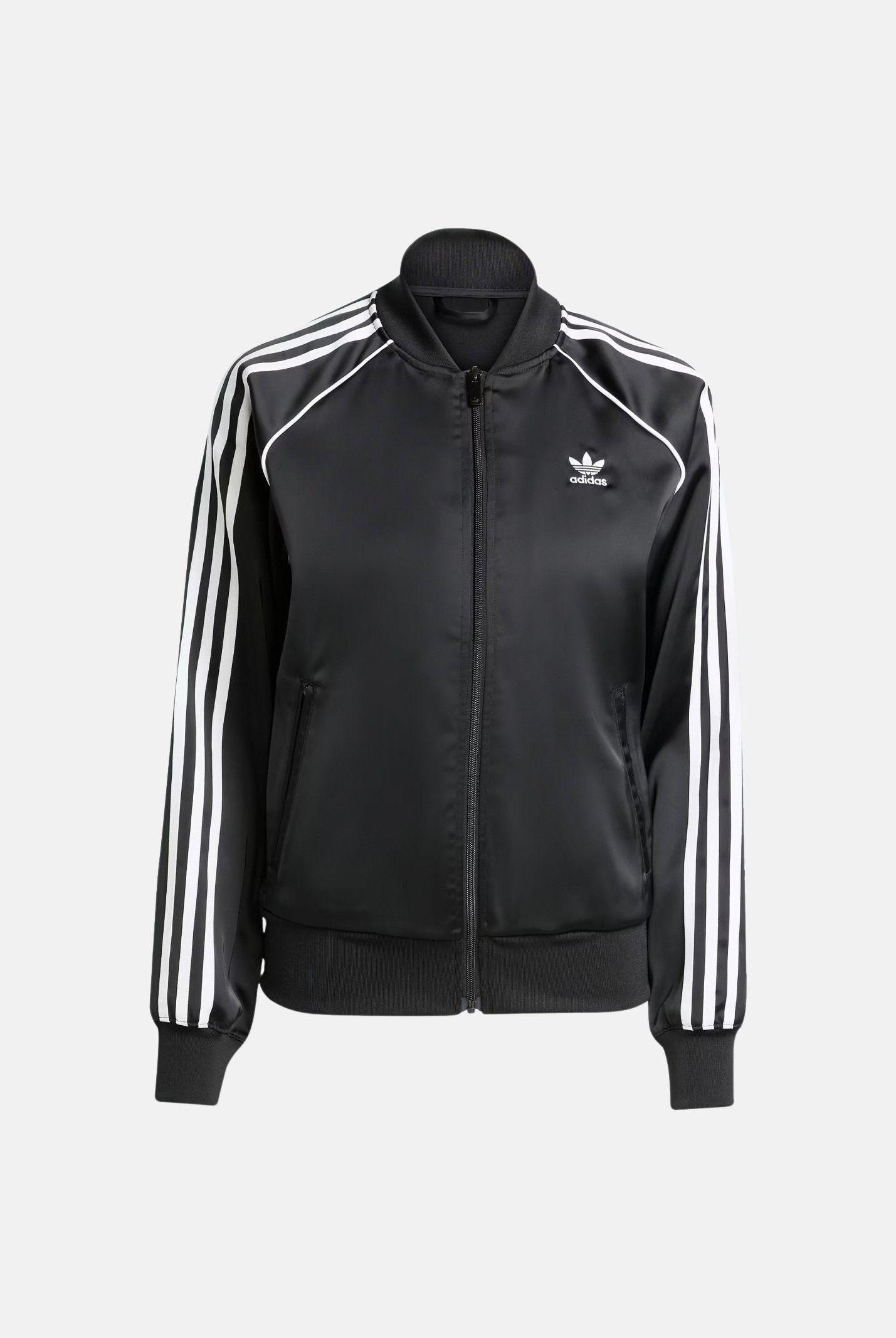 ADIDAS ORIGINALS Felpa con zip SST Adicolor Satin nera da donna JZ6733 . ADIDAS ORIGINALS