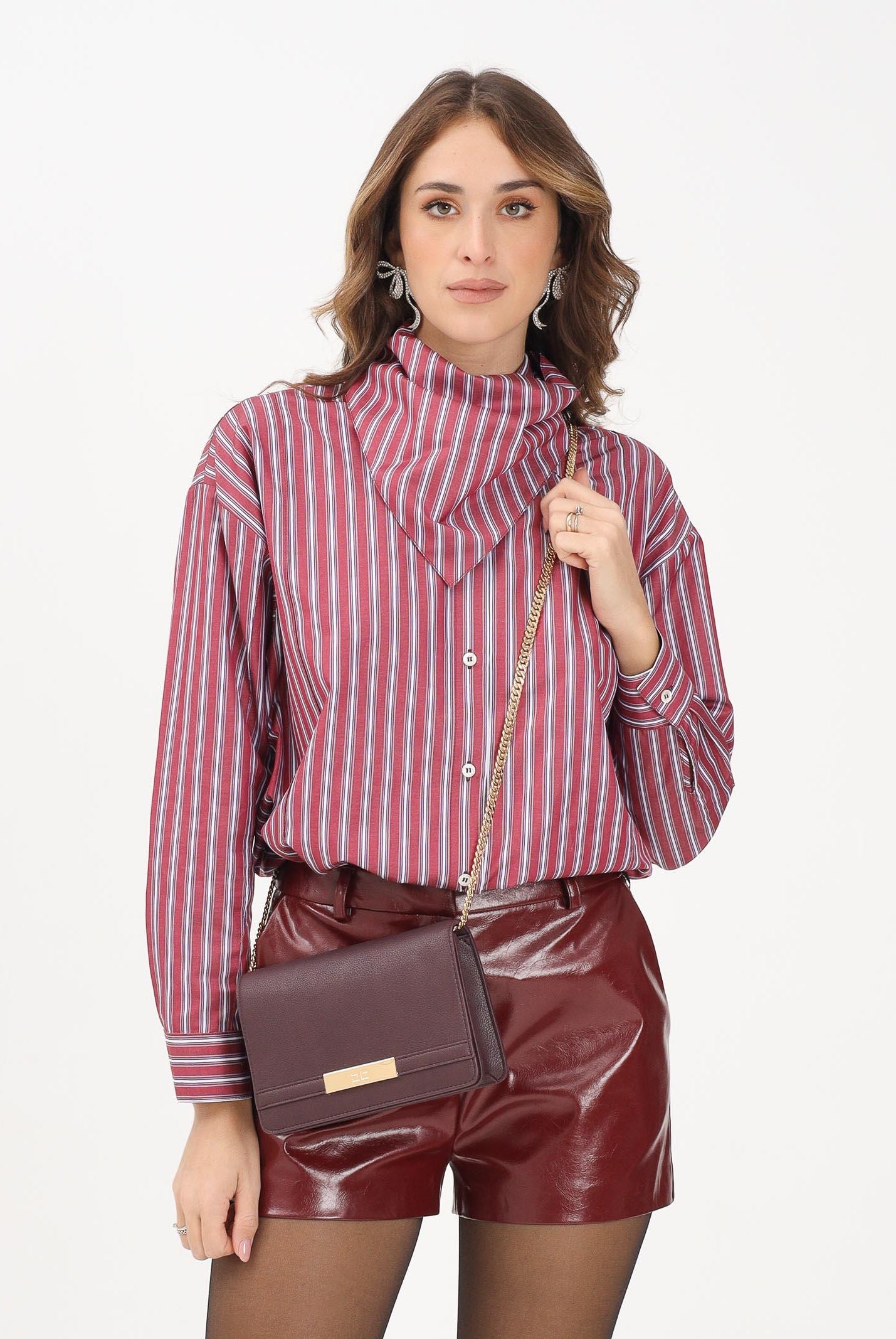 SIMONA CORSELLINI Camicia a manica lunga bordeaux da donna con motivo a righe A25CPCA01201-C00172 V0741 SIMONA CORSELLINI