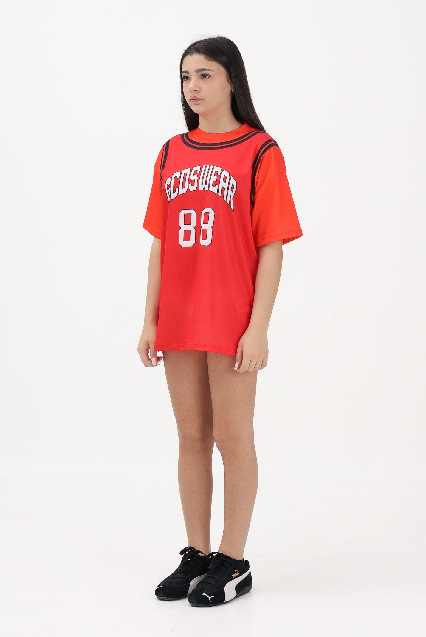 GCDS Abito corto rosso e arancio per donna, ragazze e bambine con stampa C1GJQB708J338 436O GCDS