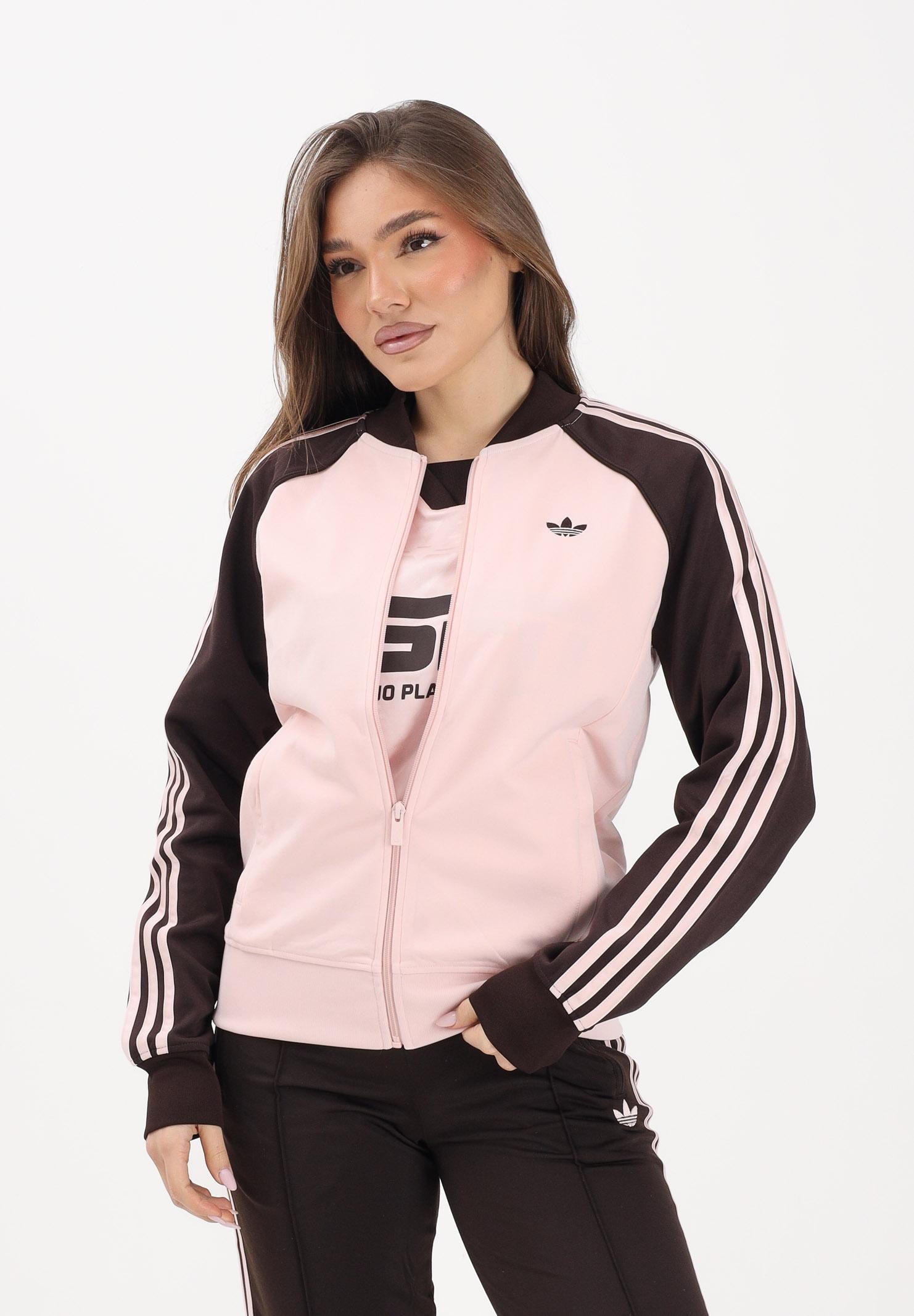 ADIDAS ORIGINALS Felpa con zip SST CLASSIC rosa e marrone da donna KD3783 . ADIDAS ORIGINALS