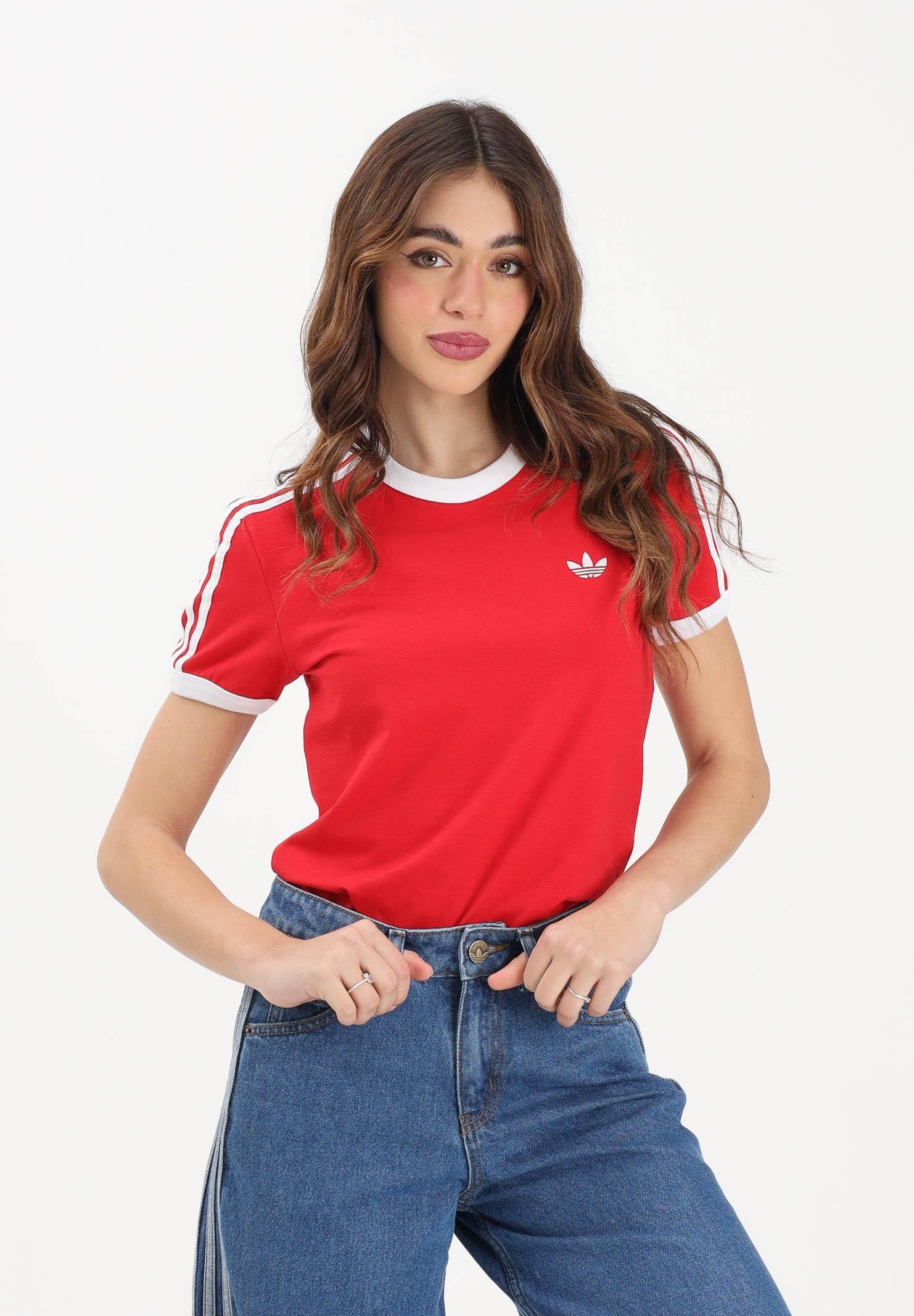 ADIDAS ORIGINALS T-shirt a manica corta 3 STRIPES SLIM rossa da donna KD3676 . ADIDAS ORIGINALS