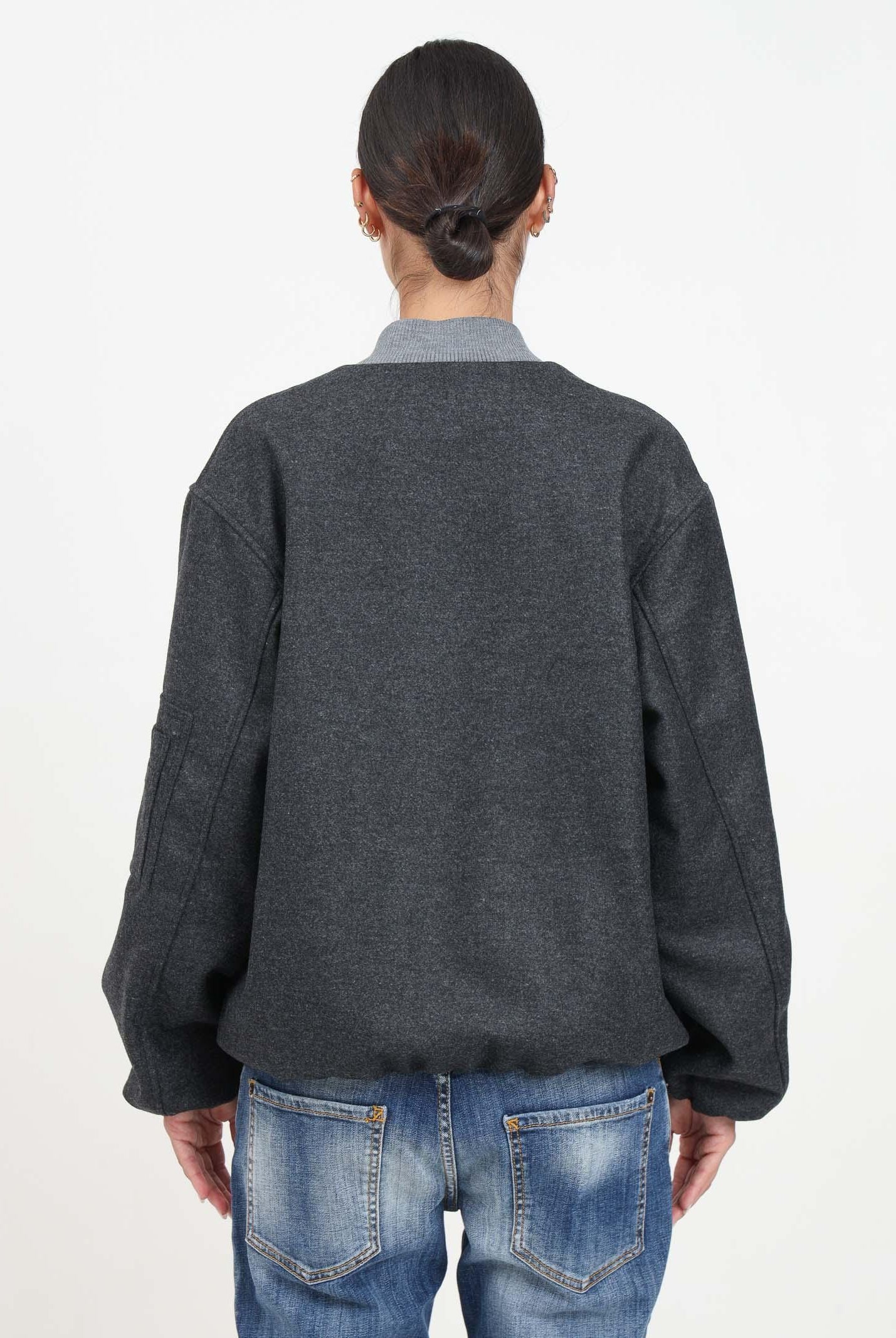 Bomber grigio per donna e bambina con piccolo ricamo logo F4MSJGBO209 101 MSGM