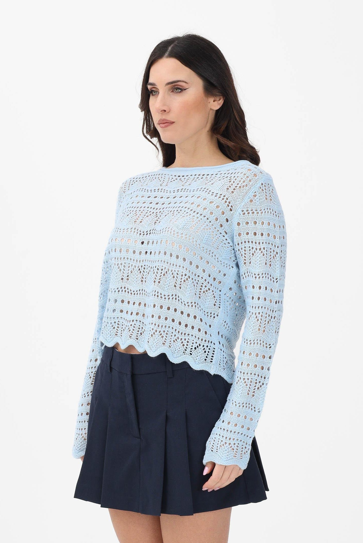 JDY Maglia traforata azzurra da donna 15287384 CABL JDY