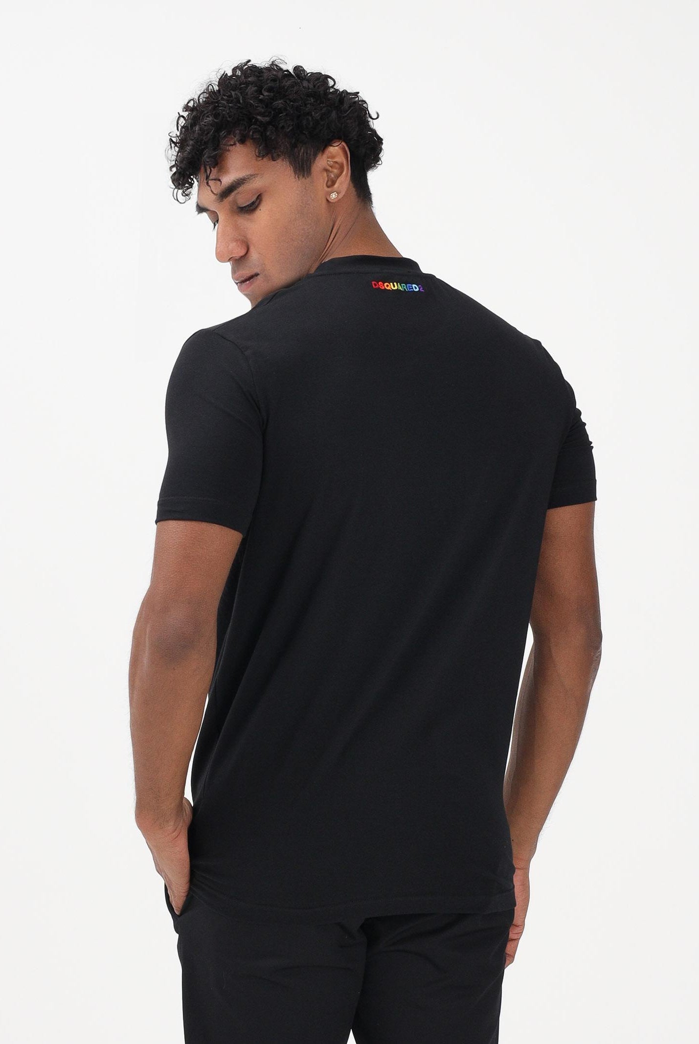 DSQUARED2 T-shirt a manica corta nera da uomo con ricamo logo sul retro D9M206250 001 DSQUARED2