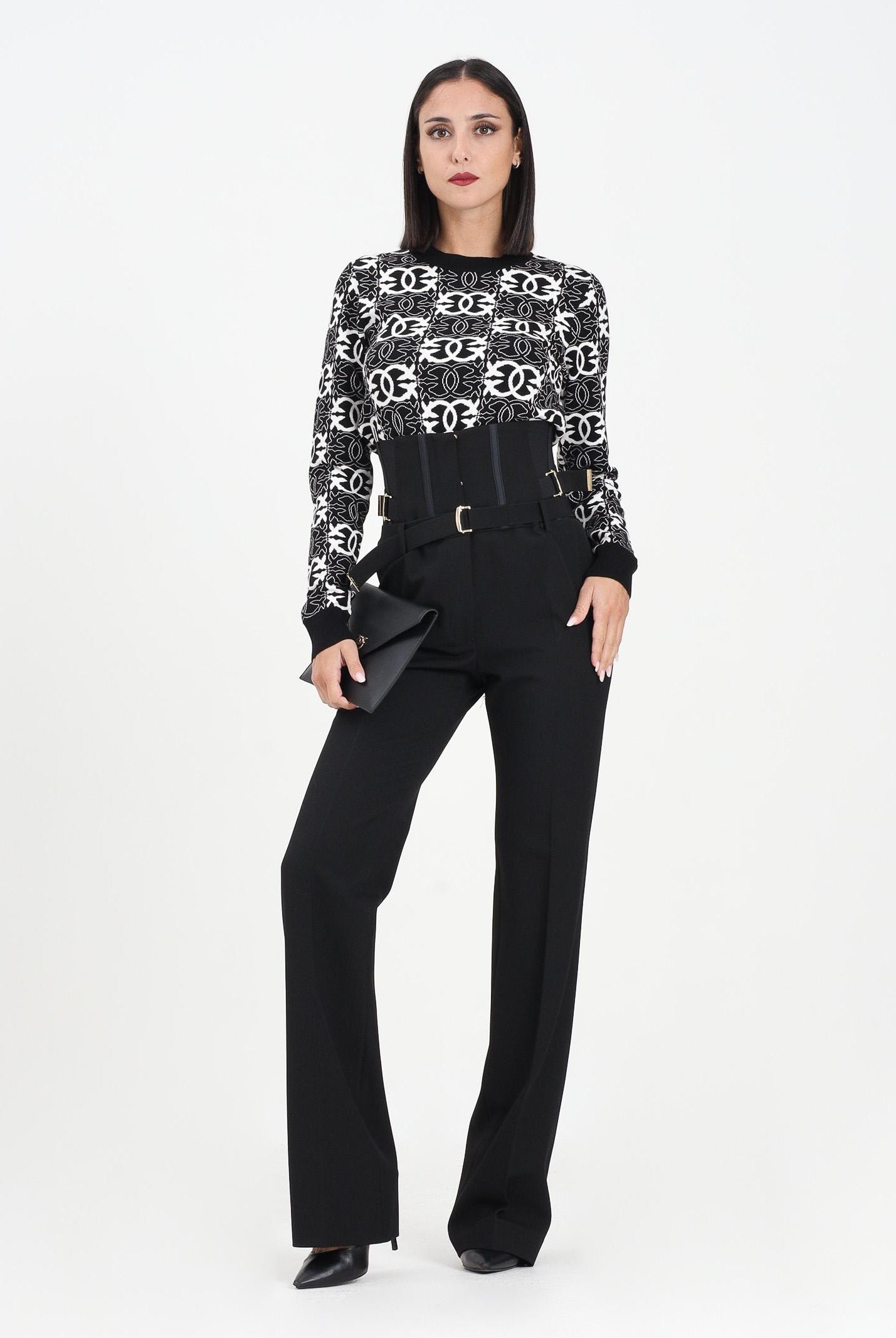 PINKO Pantalone elegante nero da donna con dettaglio bustier 105654A2QV Z99 PINKO
