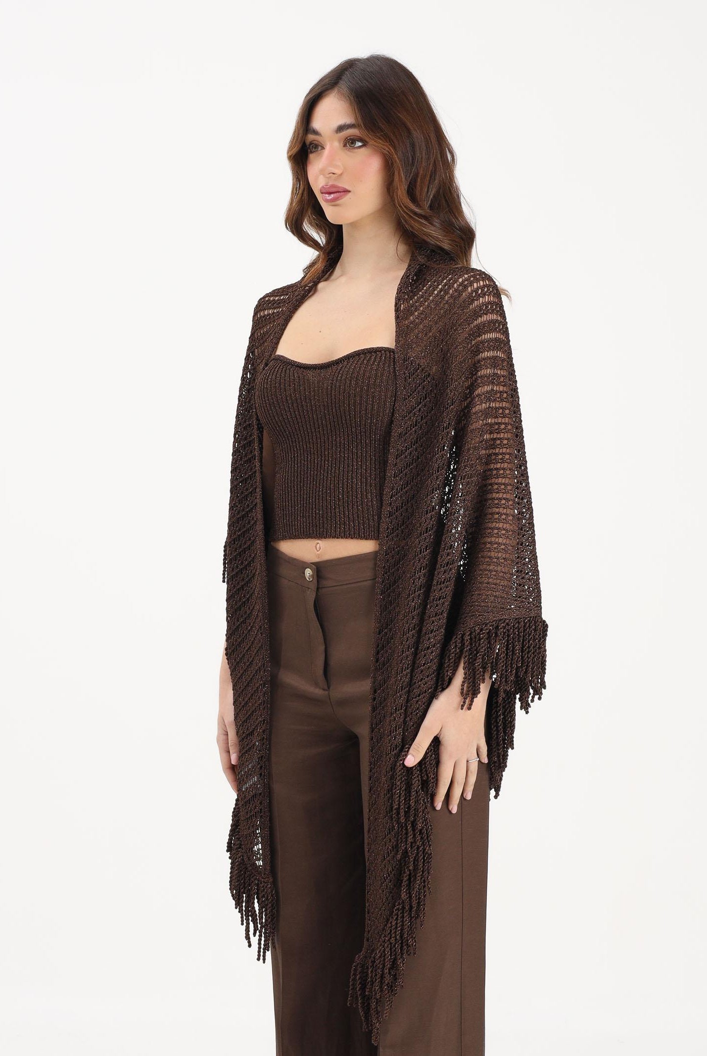 SIMONA CORSELLINI Stola cacao da donna in maglia crochet P26CPSLO0101 V0771 SIMONA CORSELLINI