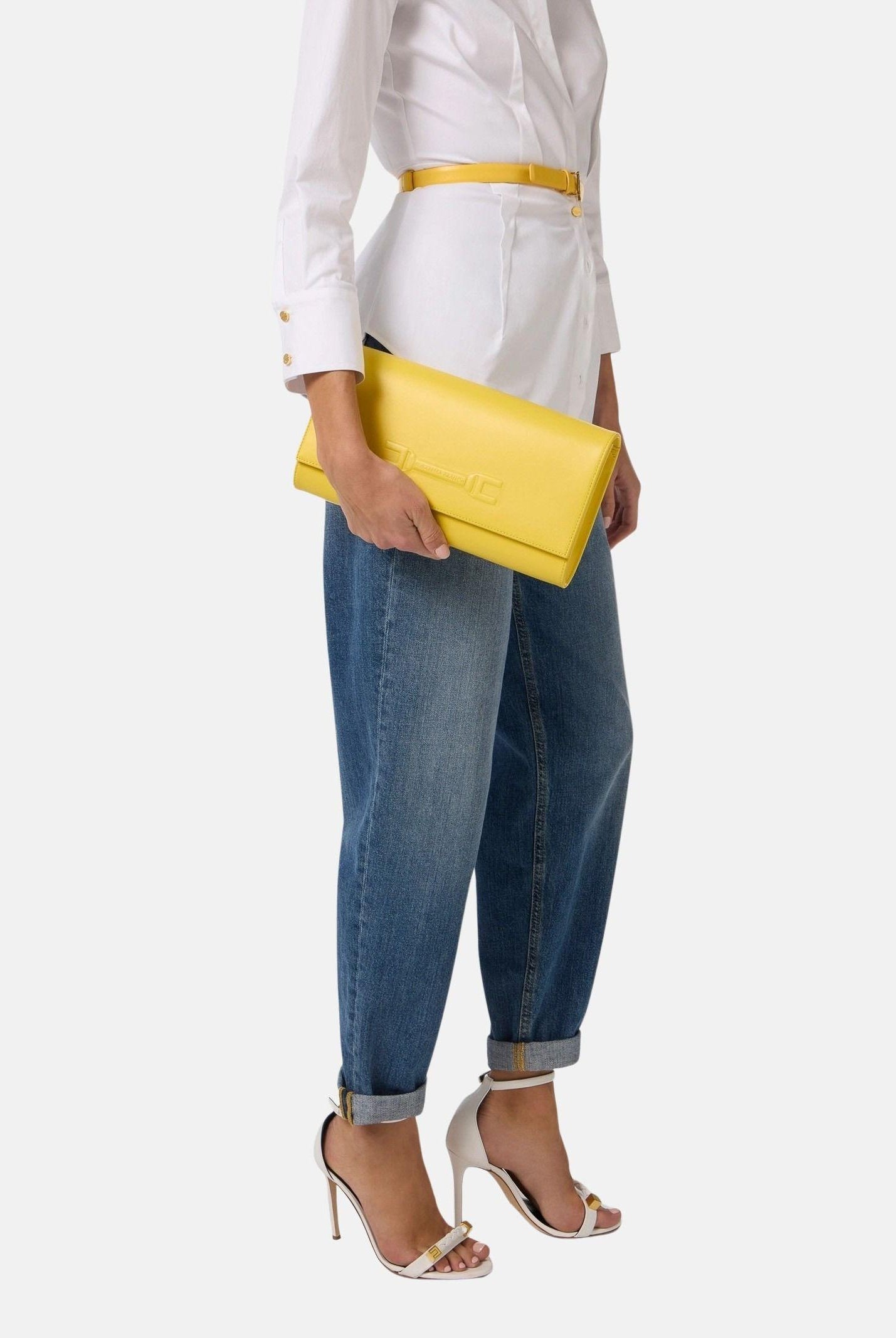 ELISABETTA FRANCHI Pochette gialla da donna realizzata in vera pelle BS99A61E2 EV4 ELISABETTA FRANCHI