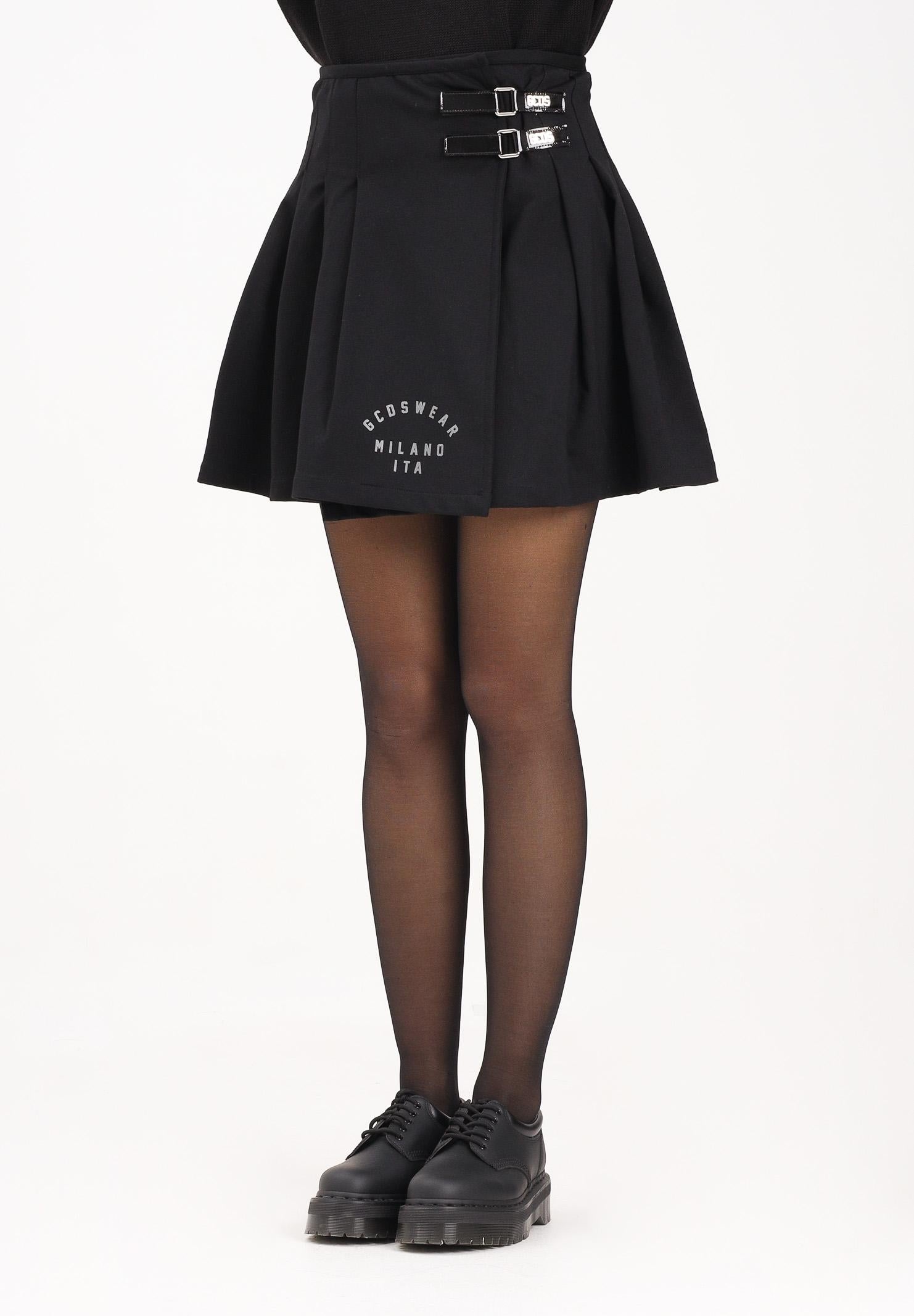 GCDS Gonna corta nera da donna dallo stile college B2CW3206KJ7 99 GCDS