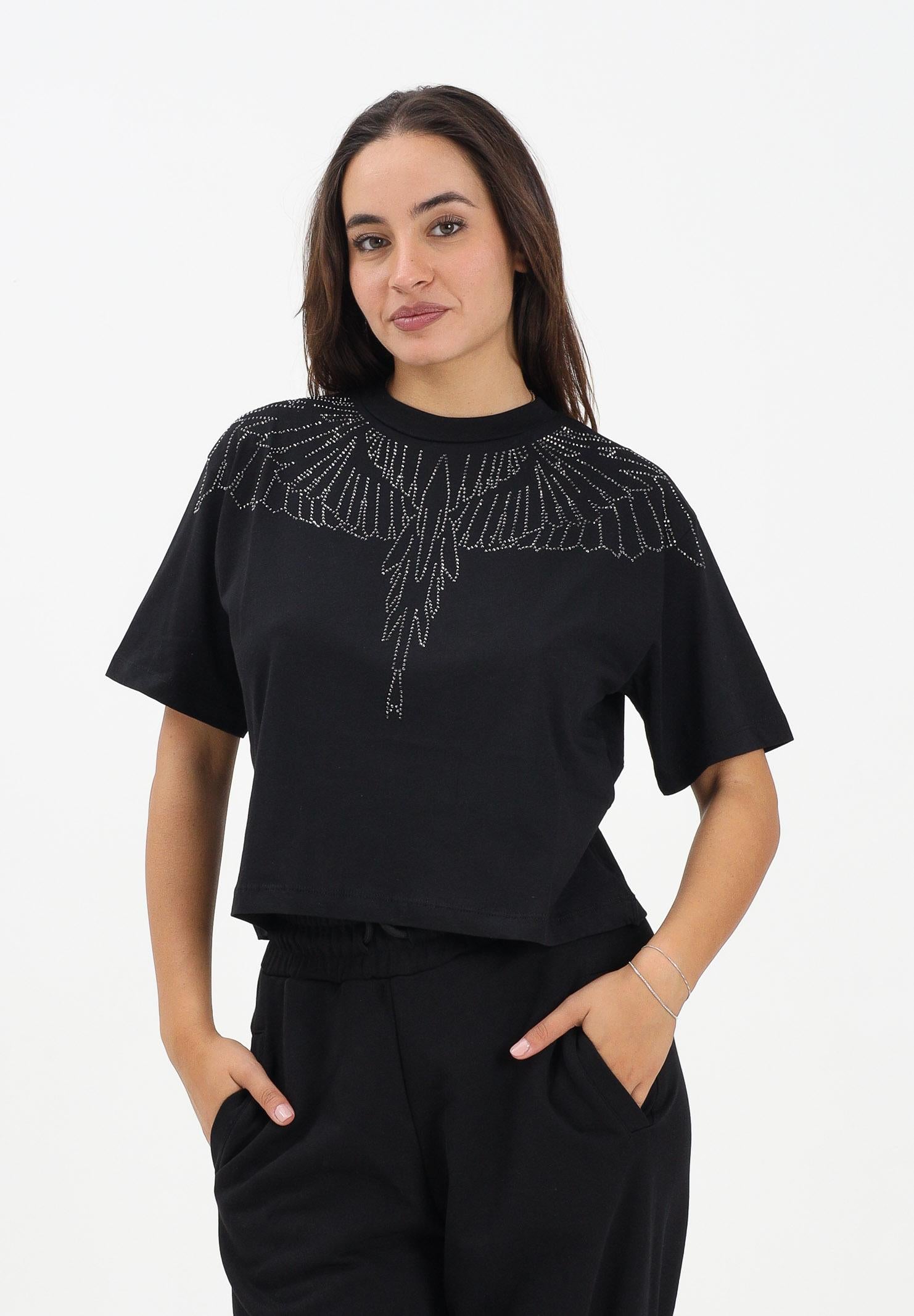 MARCELO BURLON COUNTY OF MILAN T-shirt a manica corta nera da donna con strass 25ICM30016 NE MARCELO BURLON COUNTY OF MILAN