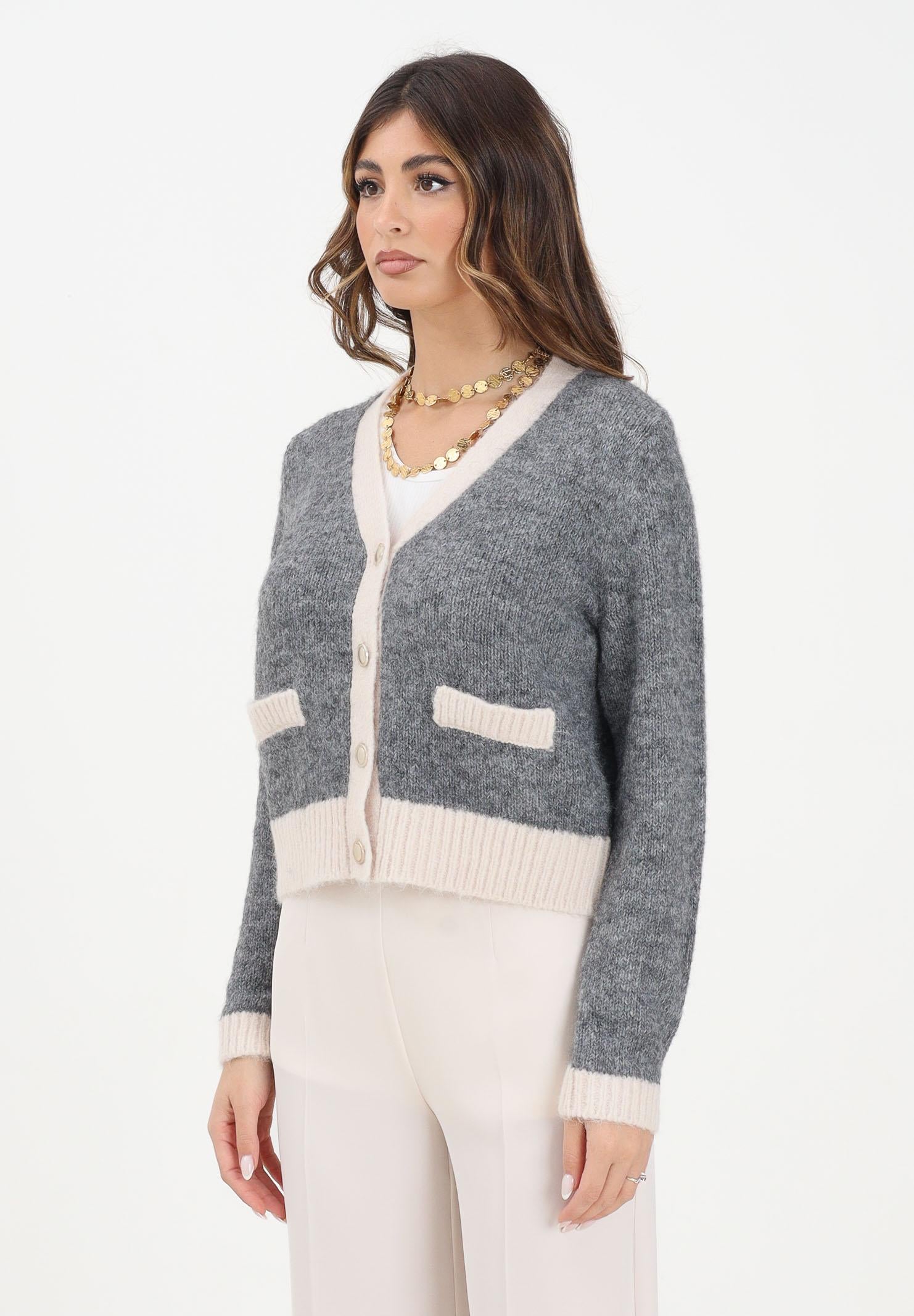 ONLY Cardigan grigio da donna con dettagli a contrasto color panna 15350851 MediumGreyMel ONLY