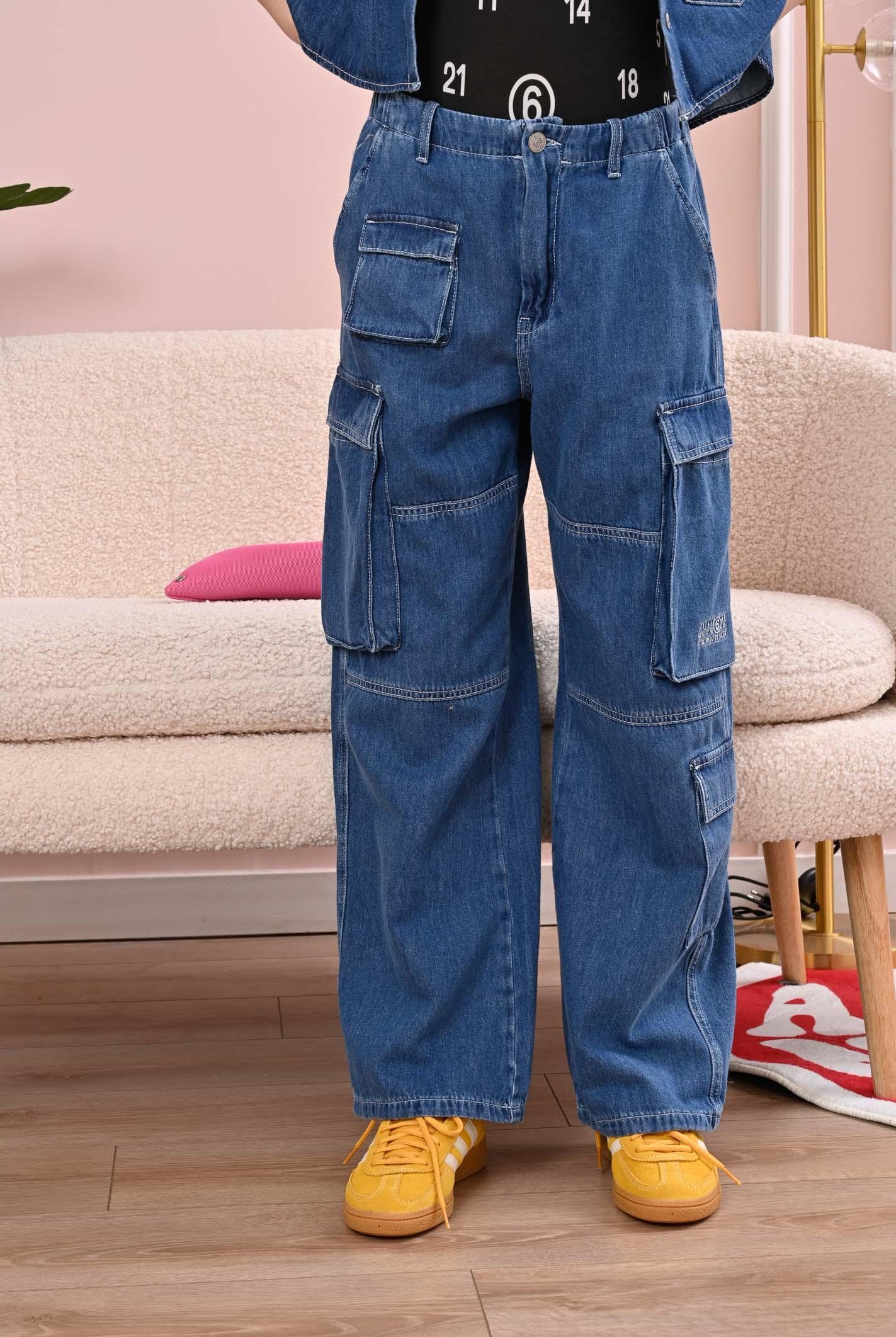 MAISON MARGIELA Jeans cargo in denim blu medio chiaro per donne, ragazze e bambine M60793MM04S M601 MAISON MARGIELA