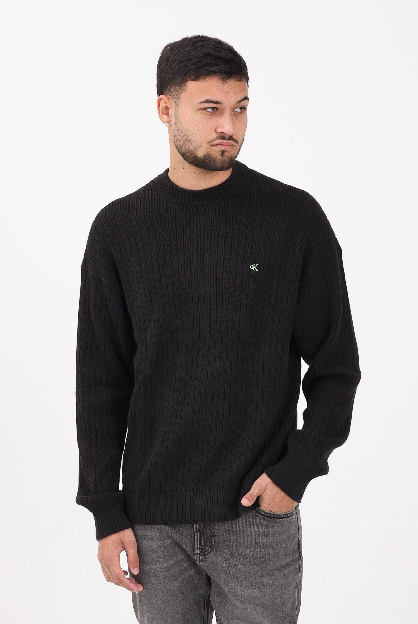 CALVIN KLEIN JEANS Maglioncino girocollo nero da uomo con logo LV04RD314GUB1  CALVIN KLEIN JEANS