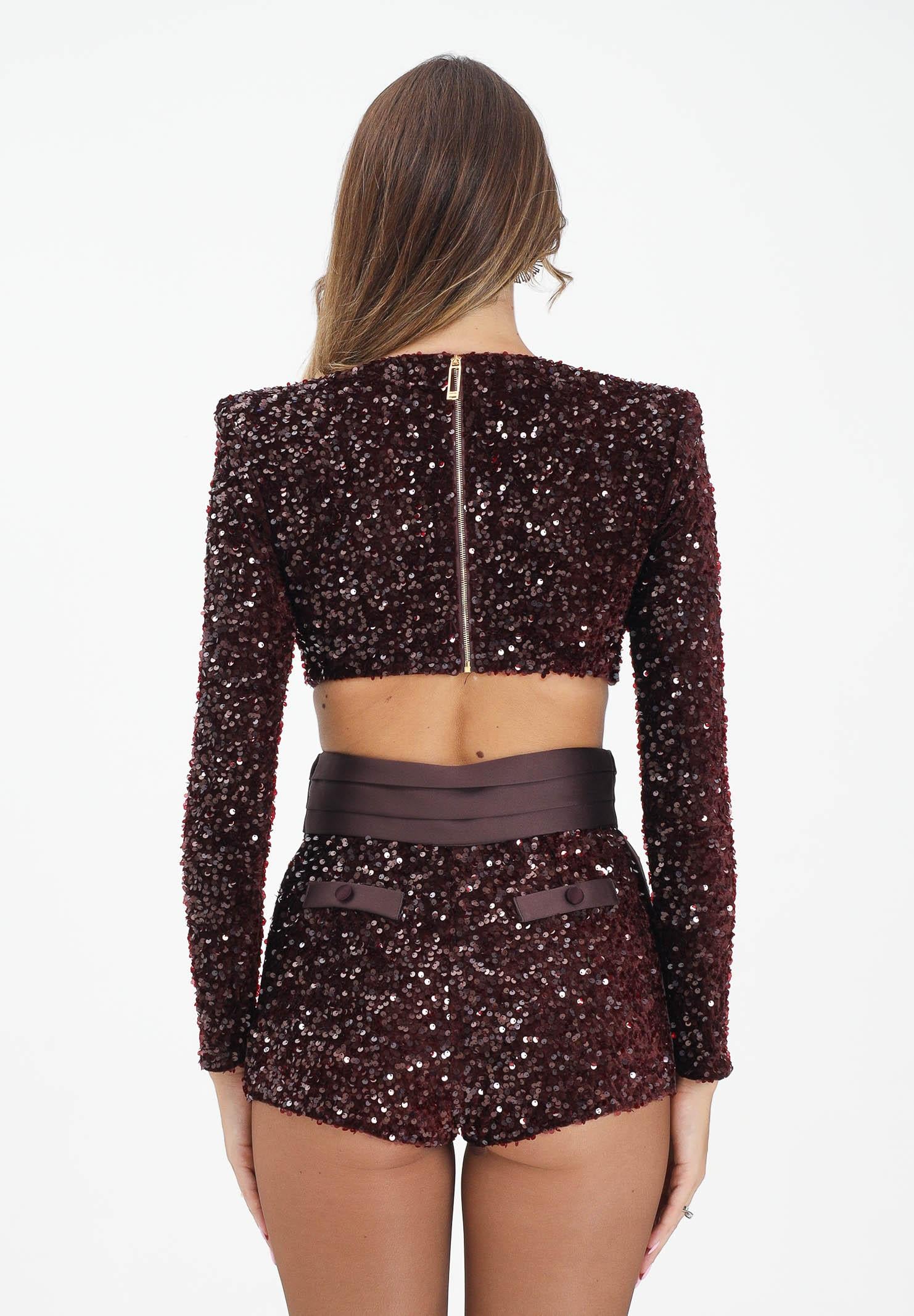 ELISABETTA FRANCHI Top elegante bordeaux da donna completamente ricoperto di paillettes TO04657E2 EA4 ELISABETTA FRANCHI