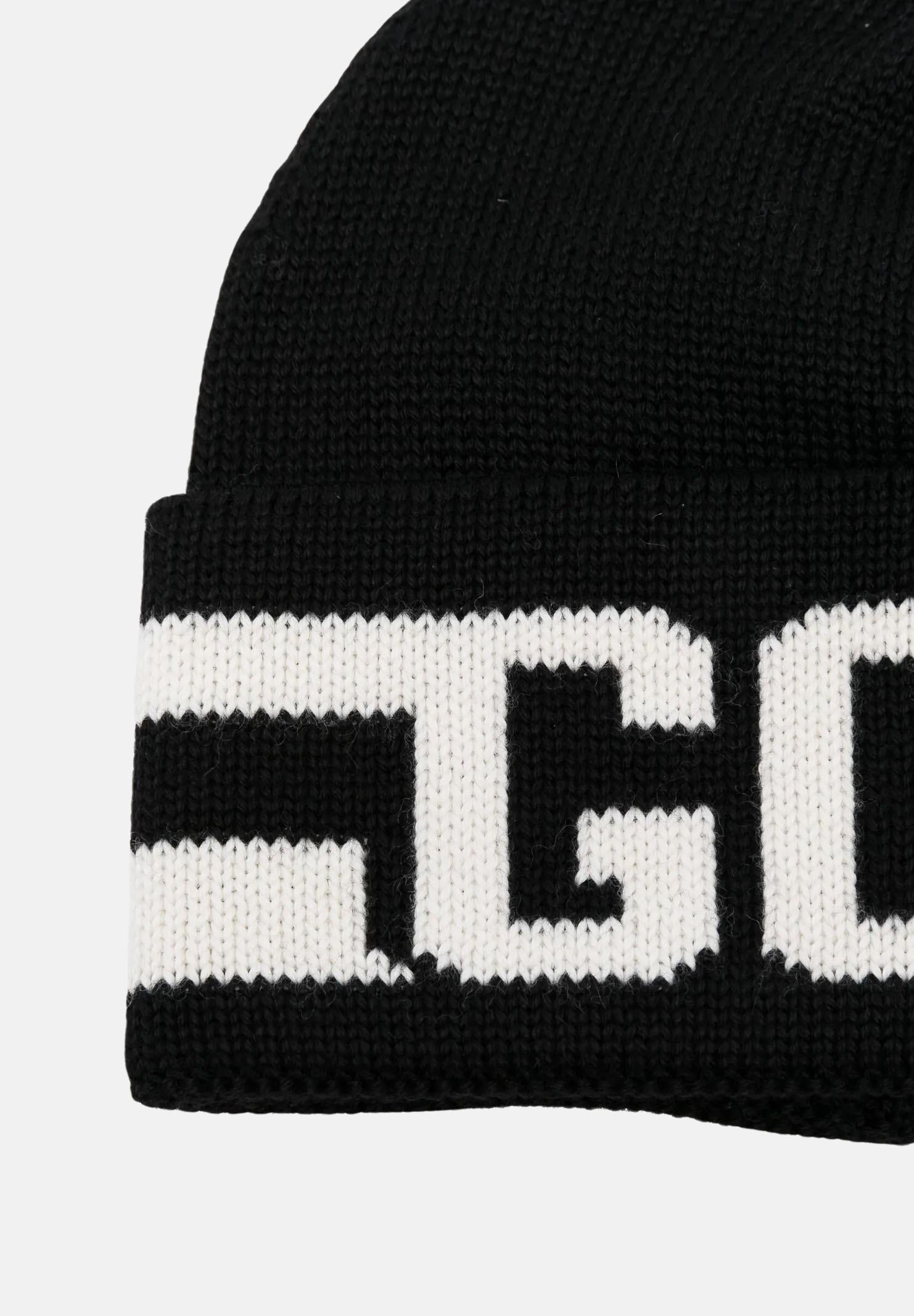GCDS Berretto di lana nero per uomo e donna con logo B2CU5818AL9 99 GCDS