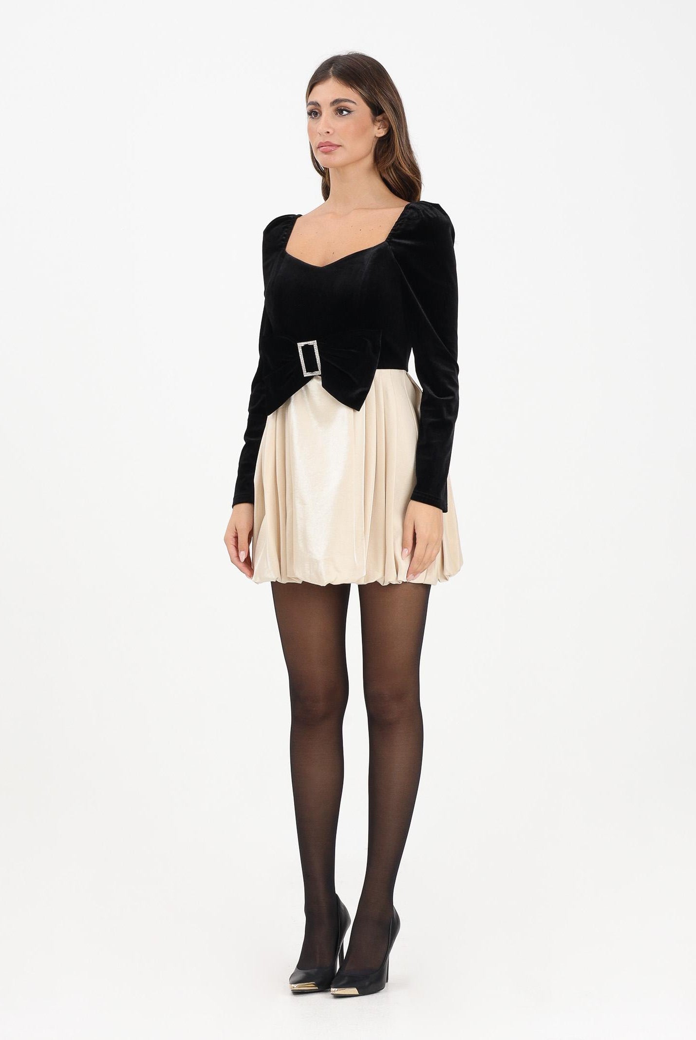 ODI ODI Abito corto Oleggio nero e panna da donna OLEGGIO110W5 1L ODI ODI