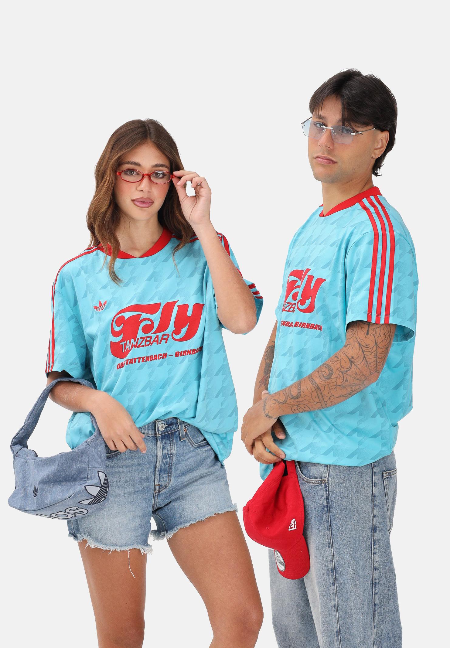 ADIDAS ORIGINALS T-shirt a manica corta Football Allover azzurra e rossa per uomo e donna JW2771 . ADIDAS ORIGINALS