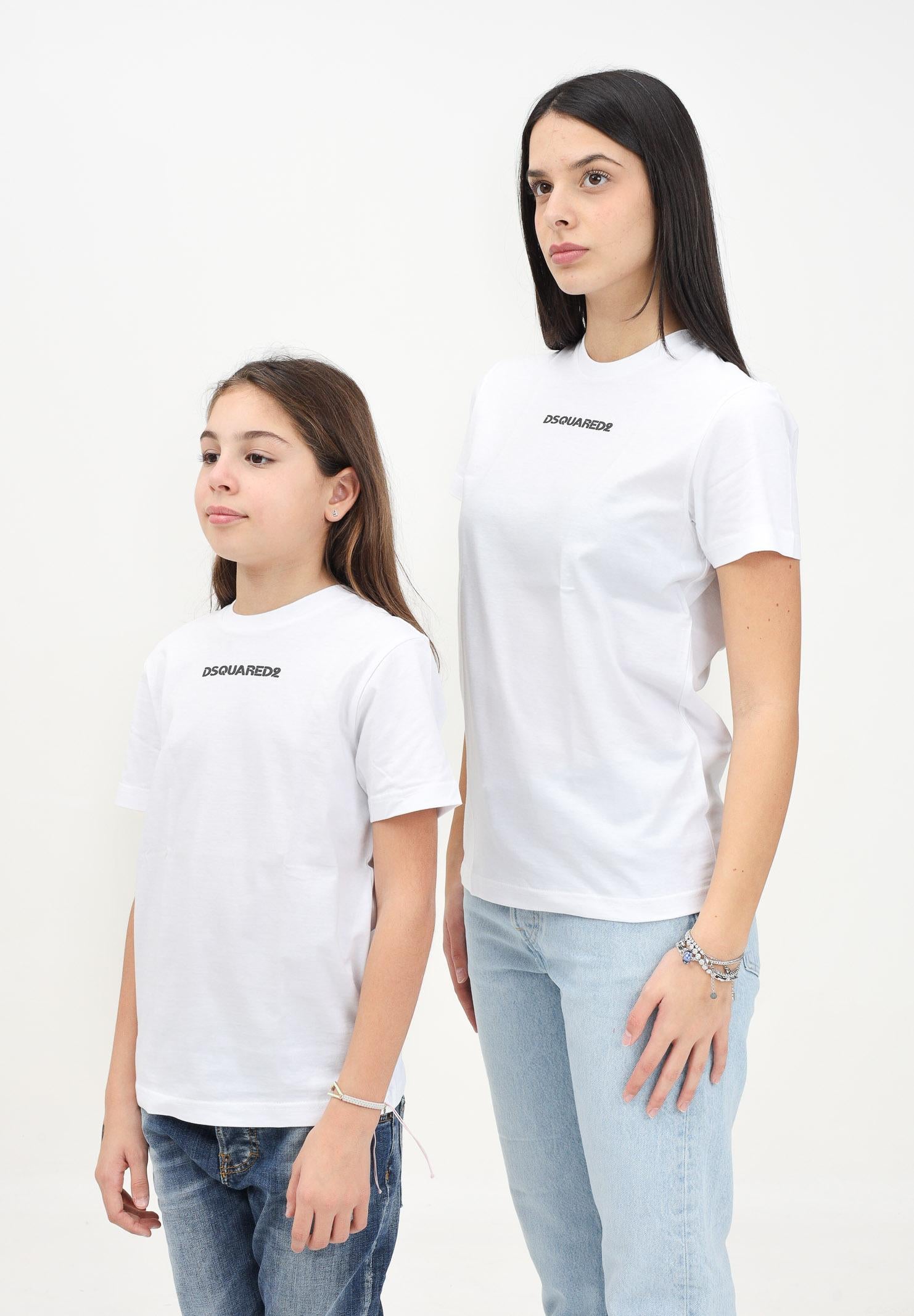 DSQUARED2 T-shirt a manica corta bianca per donna e bambina con stampa logo lettering DQ2478D004G DQ100 DSQUARED2