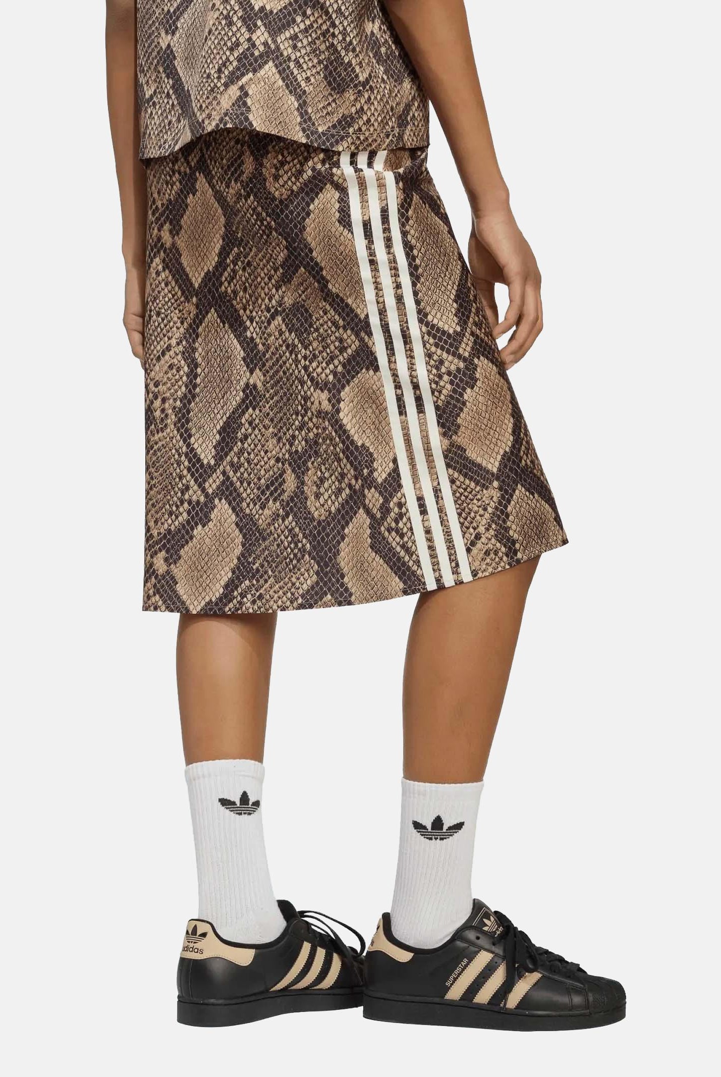 ADIDAS ORIGINALS Gonna midi SNAKE PRINT SATIN beige da donna KX1894 . ADIDAS ORIGINALS
