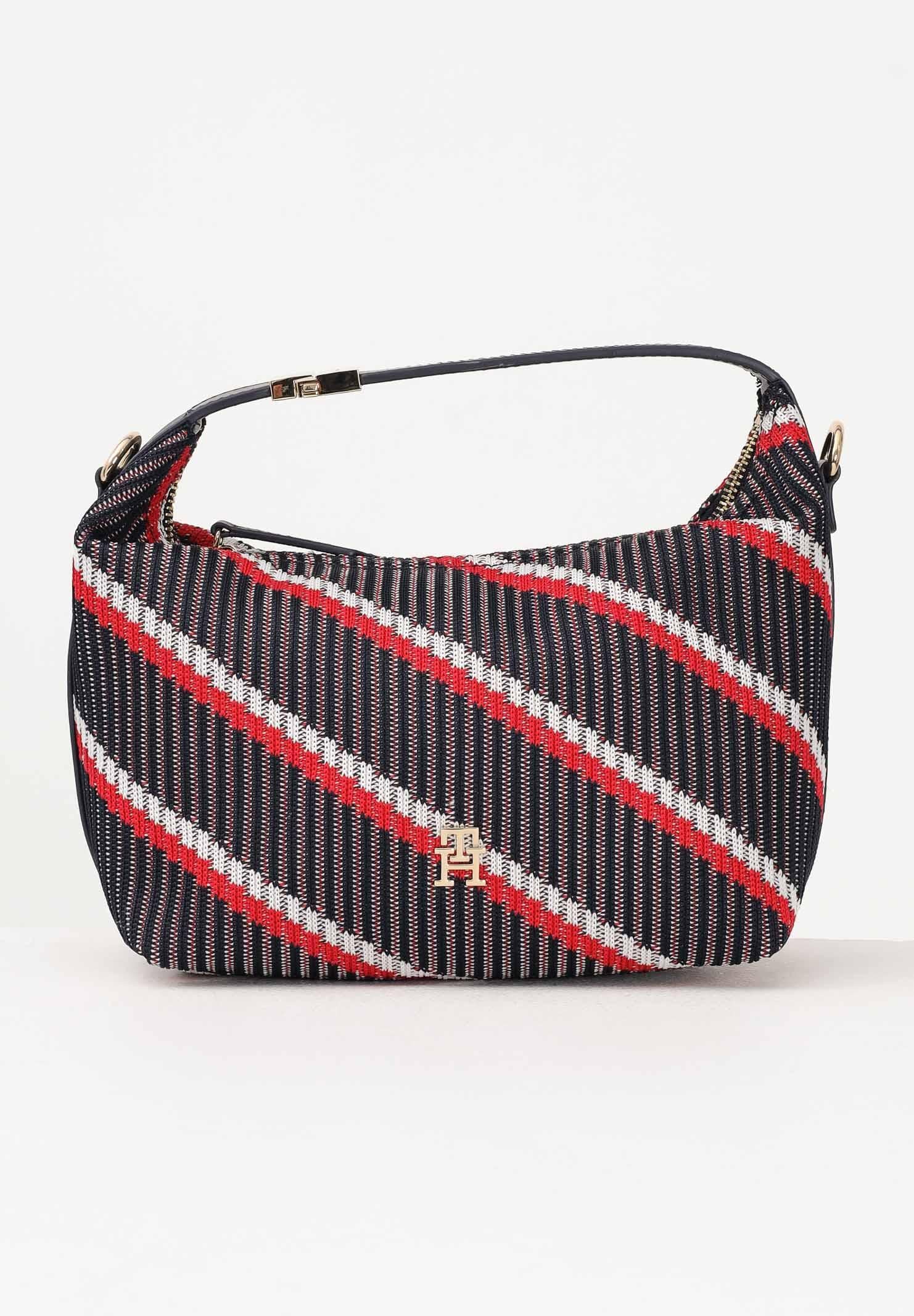 TOMMY HILFIGER Borsa hobo da donna in maglia blu bianca e rossa AW0AW18165 0GY TOMMY HILFIGER
