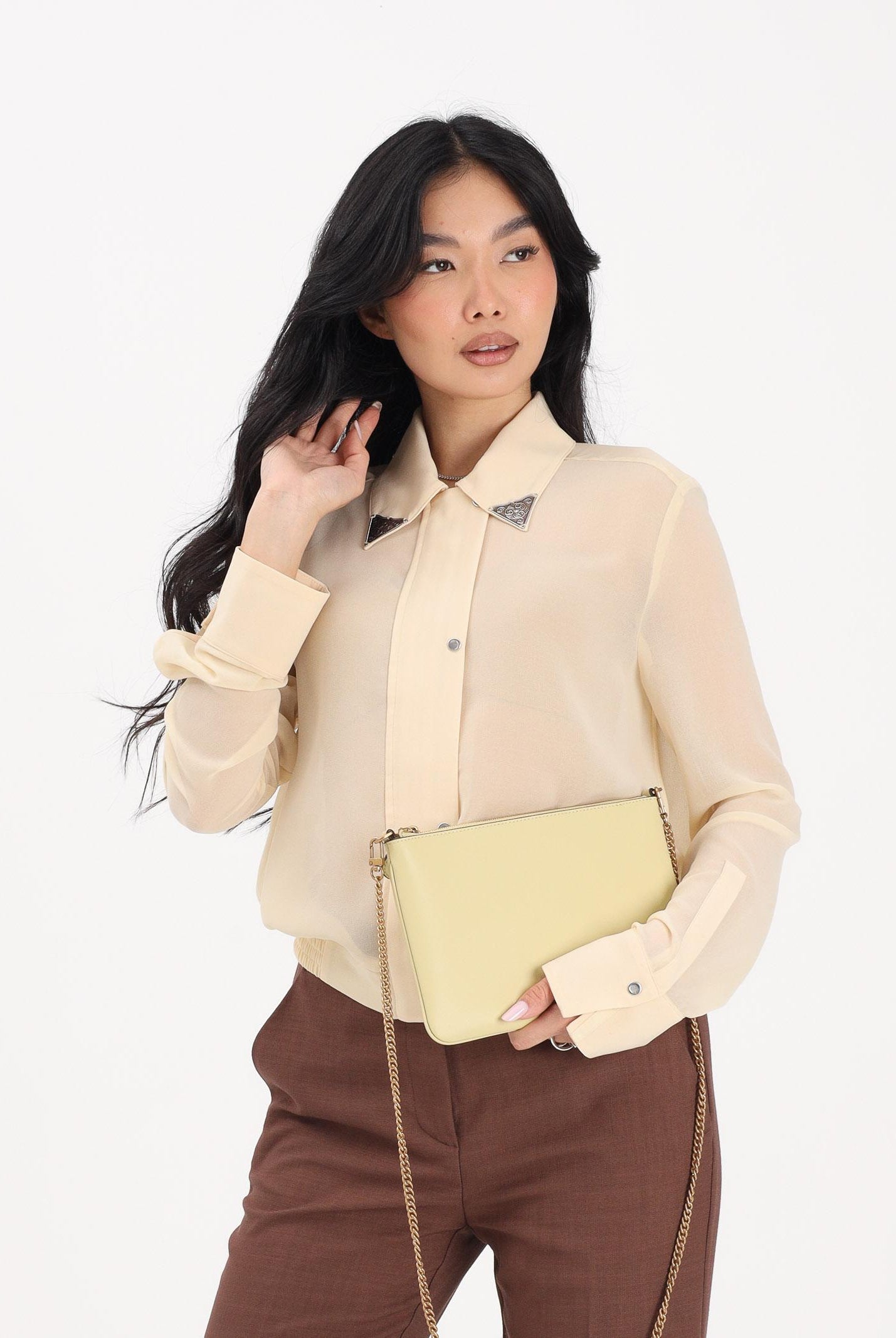 PINKO Camicia a manica lunga gialla da donna con dettagli metallici 106791A3AT C19 PINKO