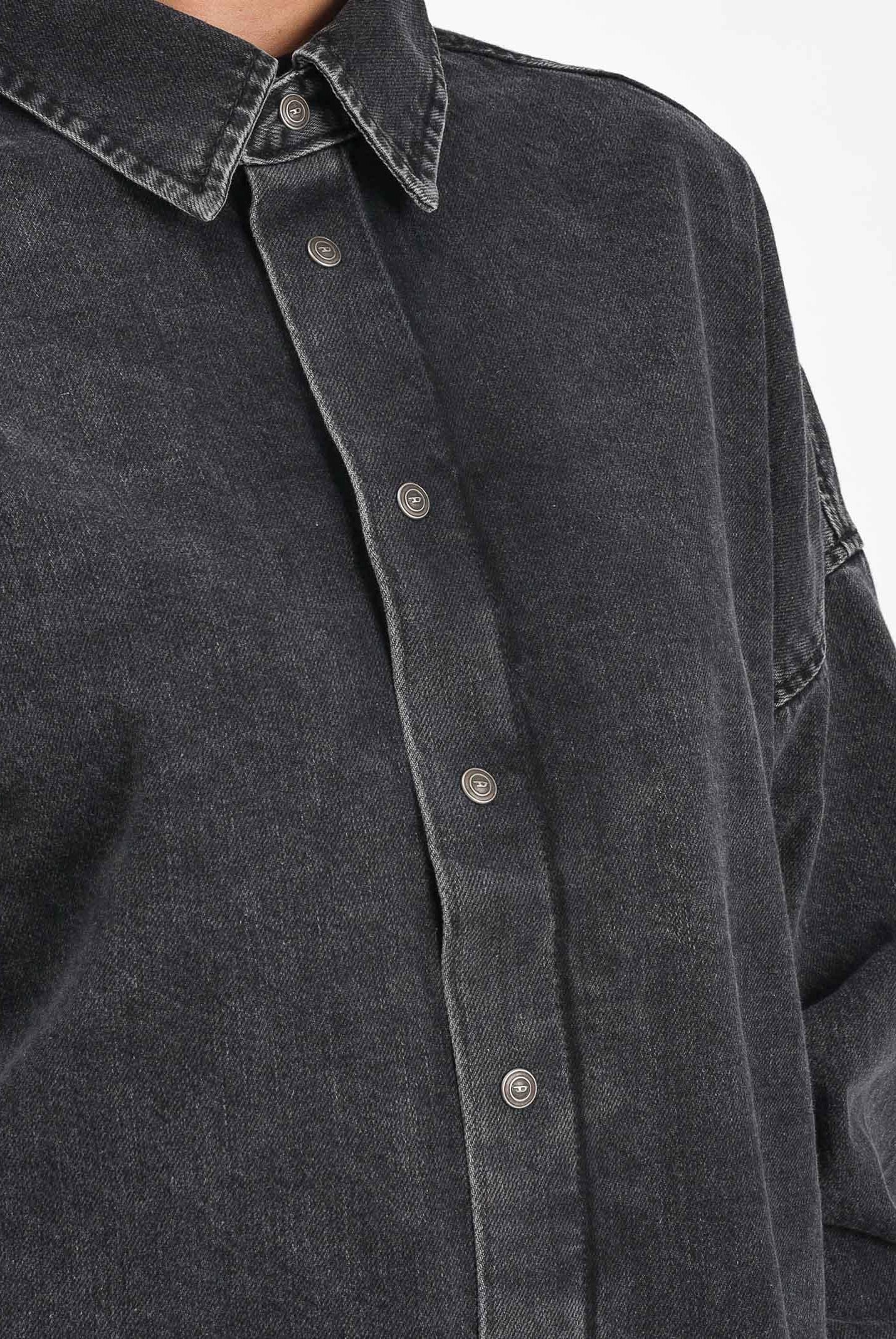 DIESEL Camicia a manica lunga in denim nero per donna, ragazzi e bambini con maxi logo Oval D J02307KXBPT K02 DIESEL