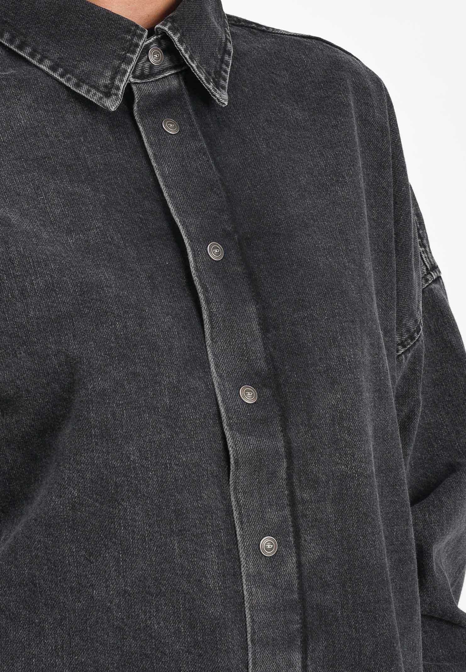 DIESEL Camicia a manica lunga in denim nero per donna, ragazzi e bambini con maxi logo Oval D J02307KXBPT K02 DIESEL