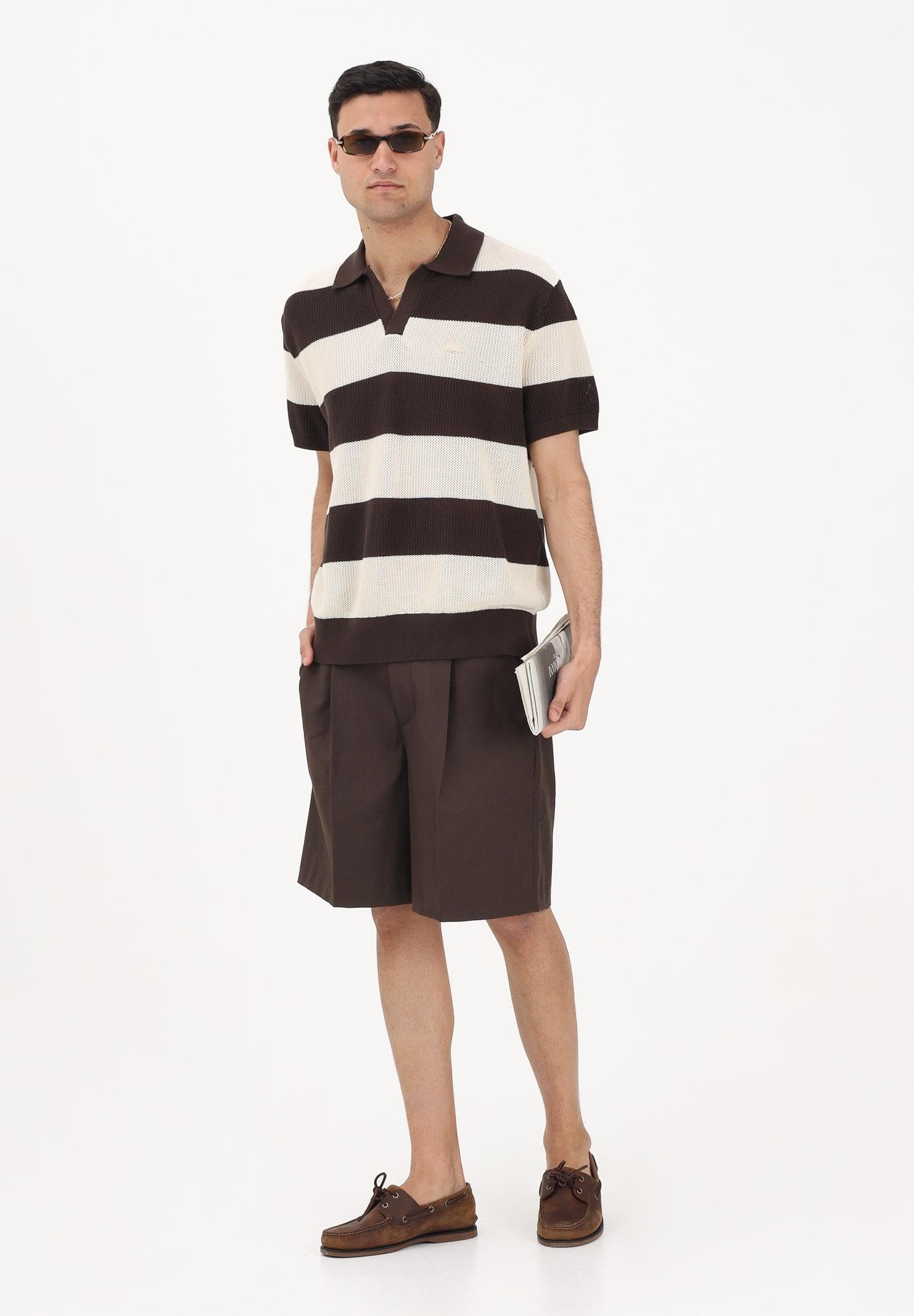LACOSTE Polo in maglia marrone e panna da uomo AH2561 4I9 LACOSTE