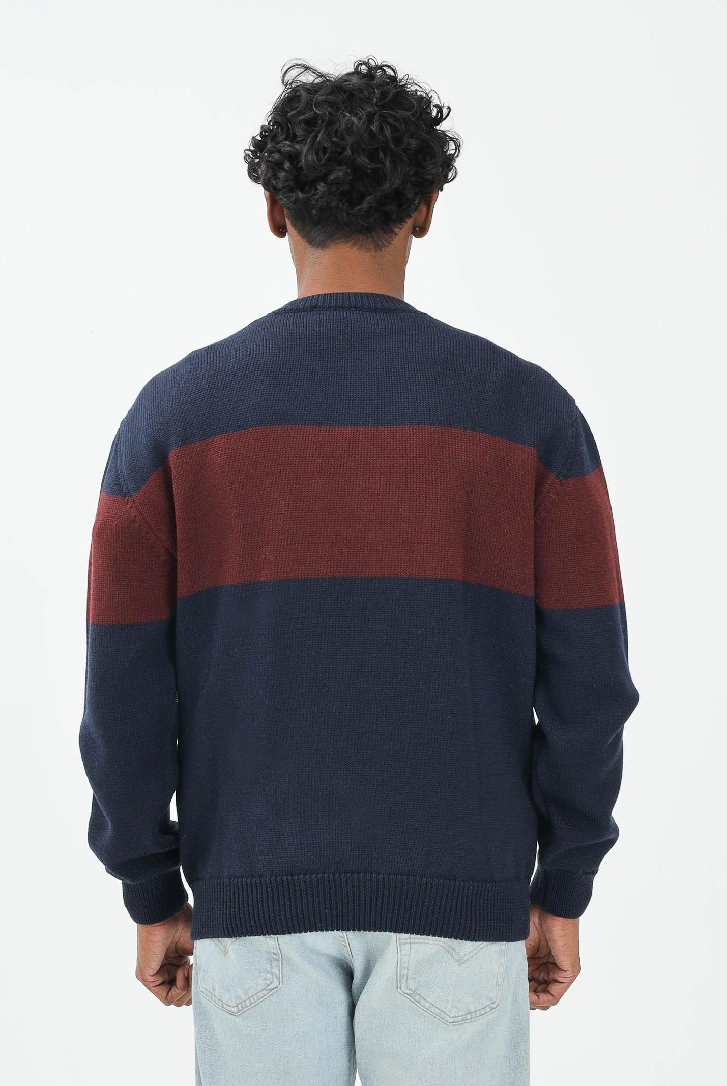 GCDS Maglioncino girocollo blu per uomo e donna impreziosito da banda a contrasto e logo B2CM1505KI4 77 GCDS