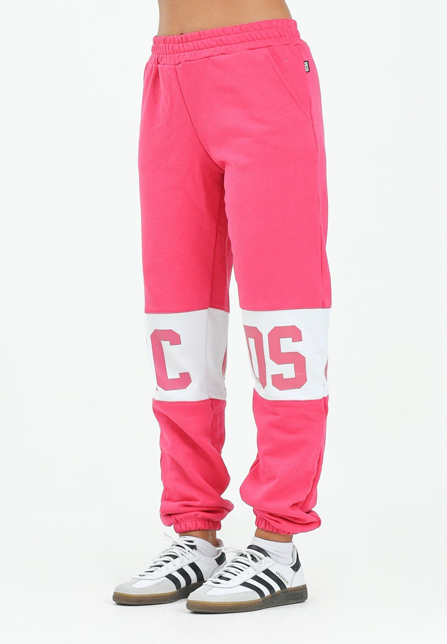 GCDS Pantalone sportivo fucsia per donna, ragazzi e bambini con banda a contrasto e logo B2JU3017BA2 59 GCDS