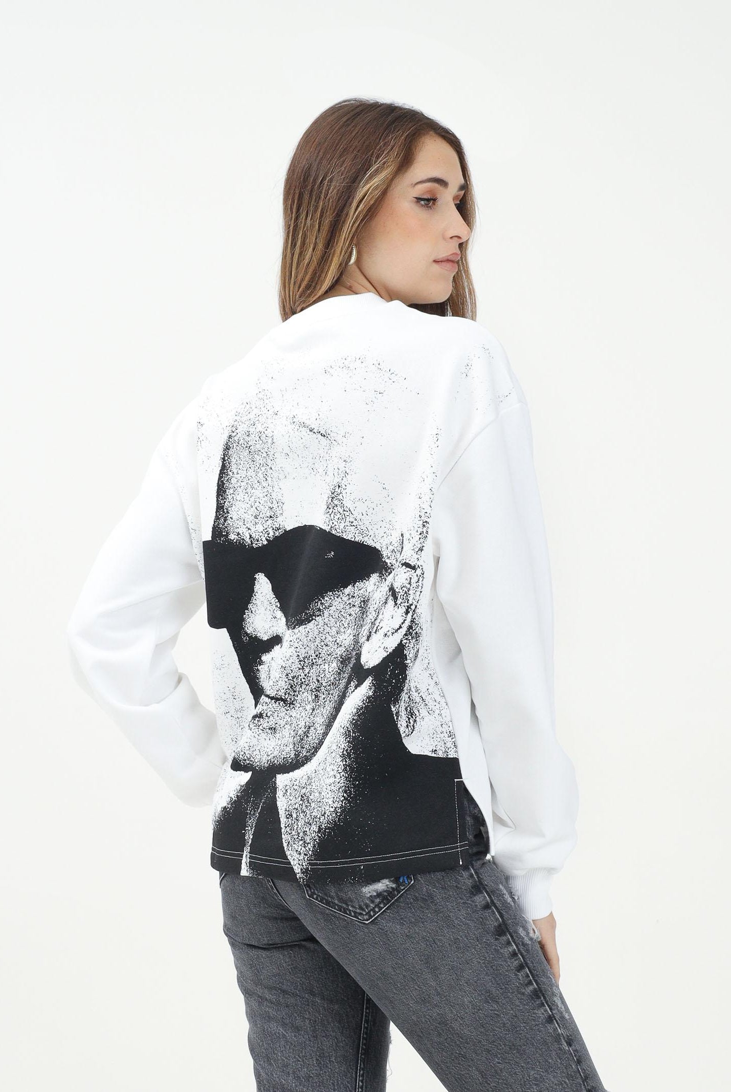 KARL LAGERFELD Felpa girocollo bianca da donna con stampa Karl Lagerfeld KLA1W20068 100 KARL LAGERFELD