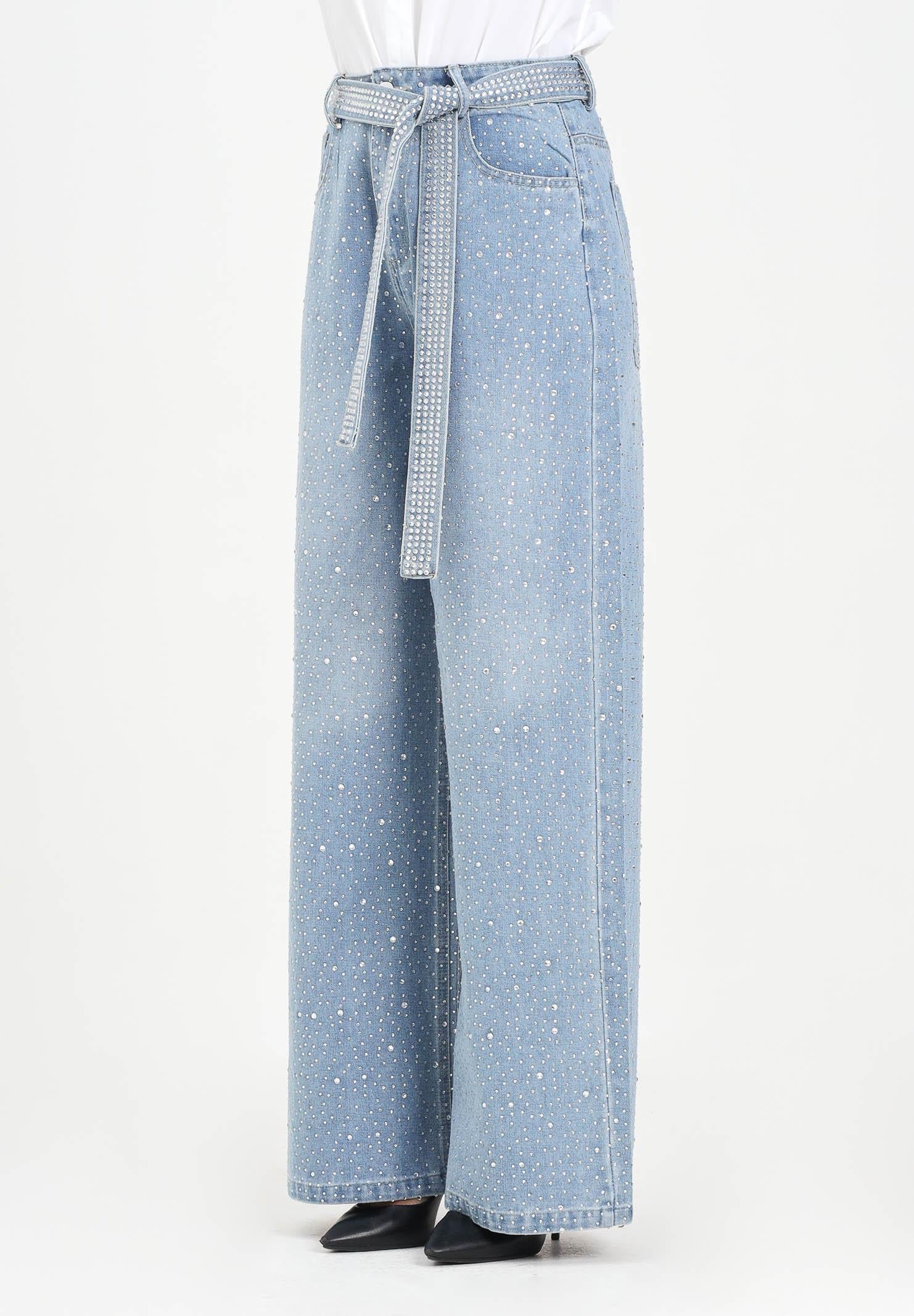 ODI ODI Jeans palazzo Murano in denim chiaro da donna impreziositi da strass MURANO100W5 C9 ODI ODI