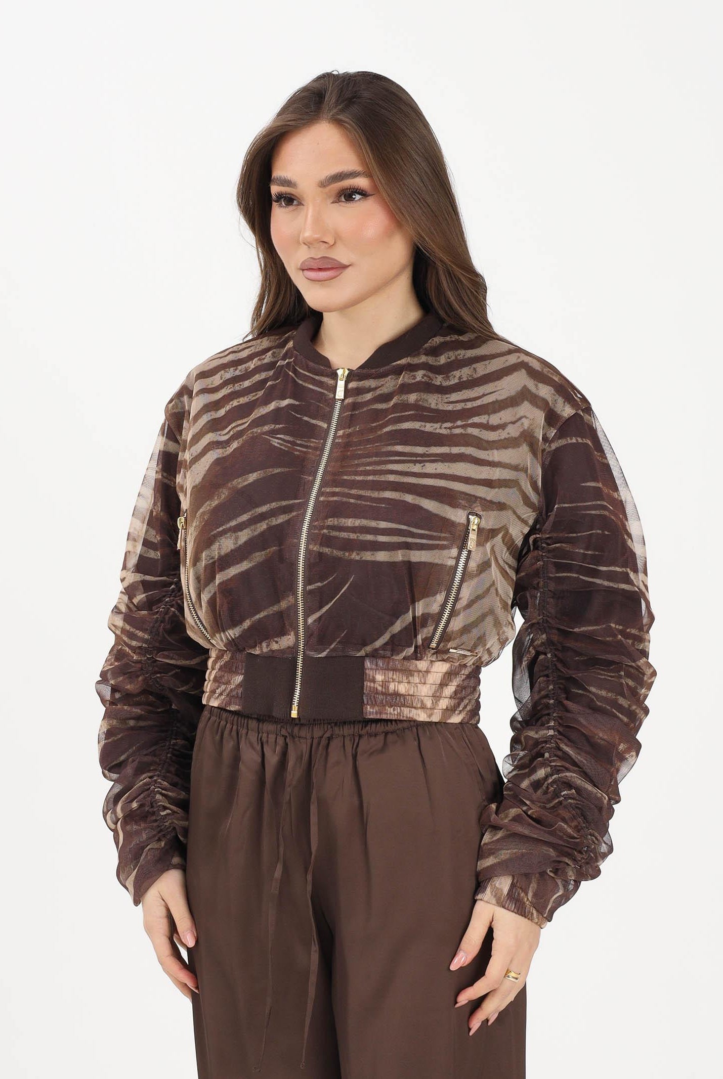JUST CAVALLI Bomber marrone da donna con fantasia animalier 80PAS413CJDP6 R83 JUST CAVALLI