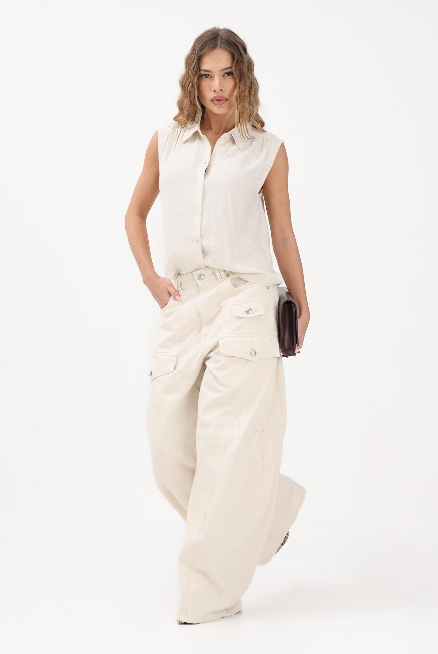ONLY Camicia smanicata beige da donna 15367416 MO ONLY