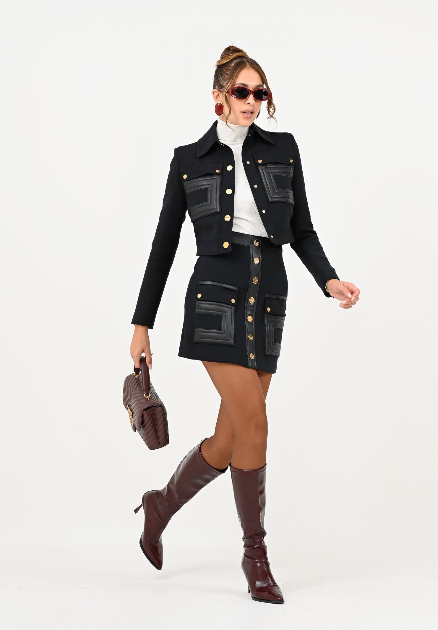 ELISABETTA FRANCHI Giacca nero da donna con dettagli logo<BR/> GI15957E2 110 ELISABETTA FRANCHI