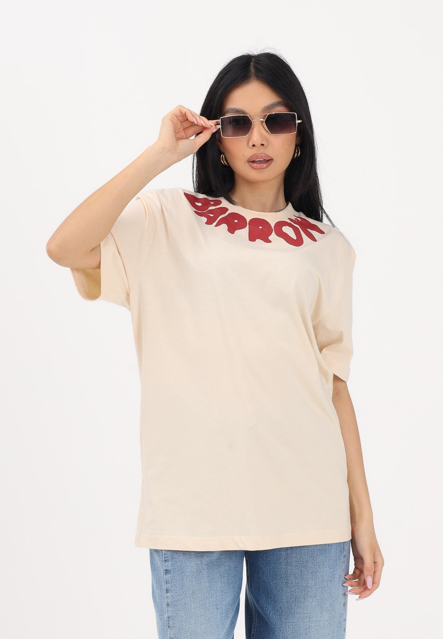 BARROW T-shirt a manica corta crema per uomo e donna con girocollo logato S6BWUATH071 013 BARROW
