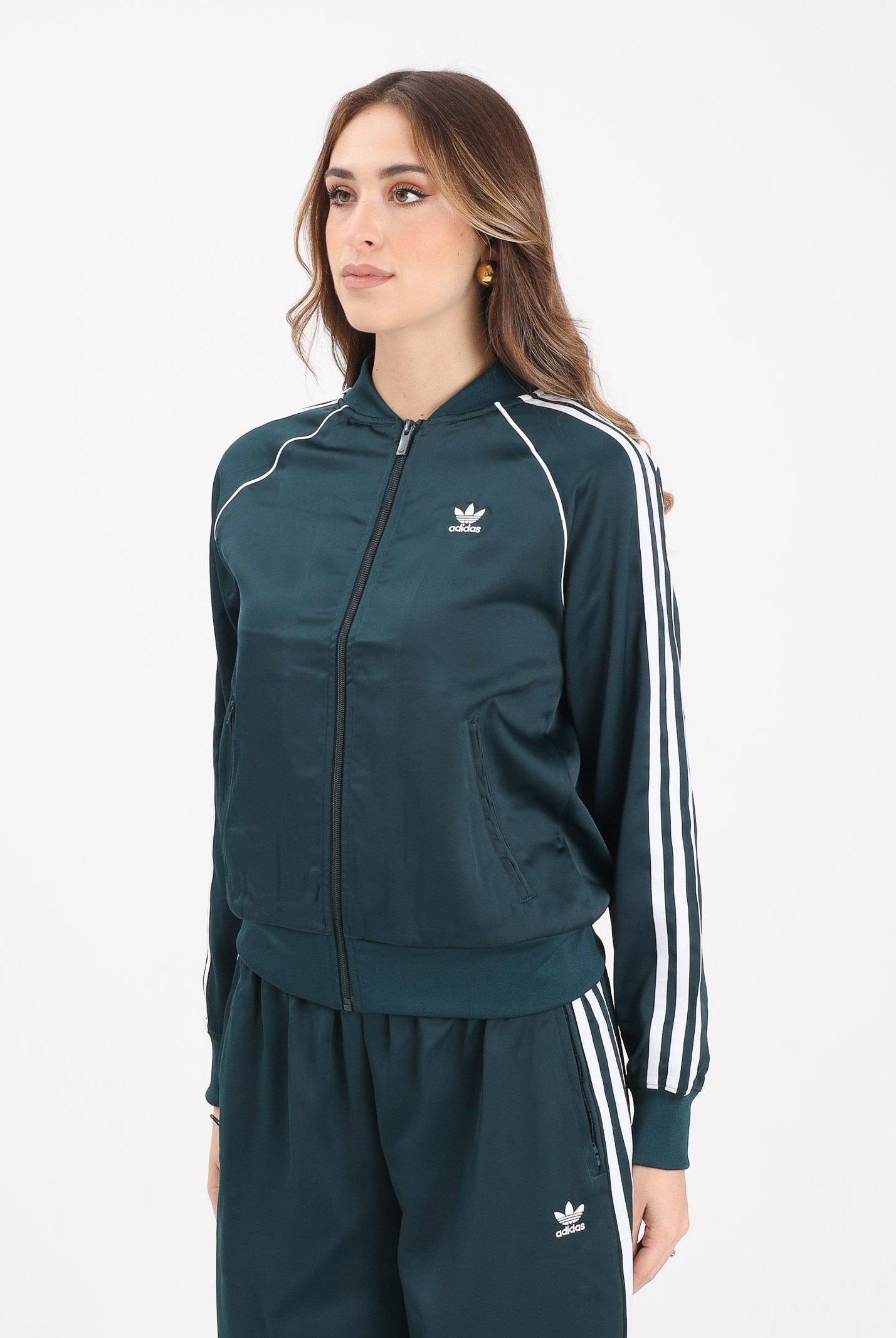 ADIDAS ORIGINALS Felpa con zip SST verde scuro da donna JZ6732 ADIDAS ORIGINALS