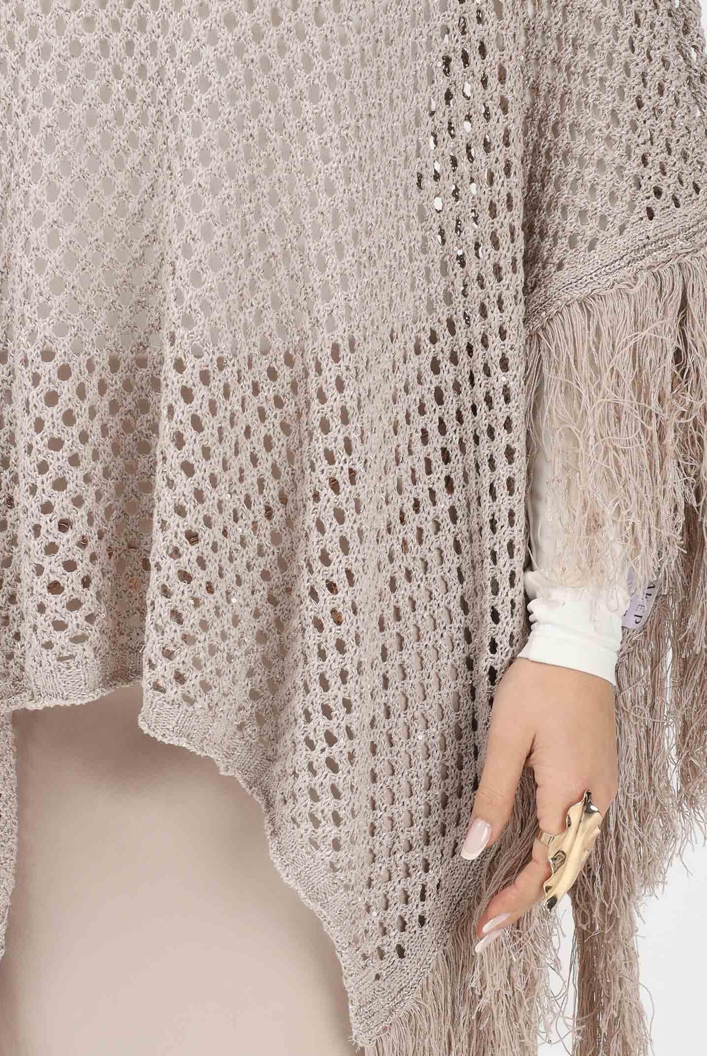 AKEP Mantella beige da donna con frange ACKD13039 V3 AKEP