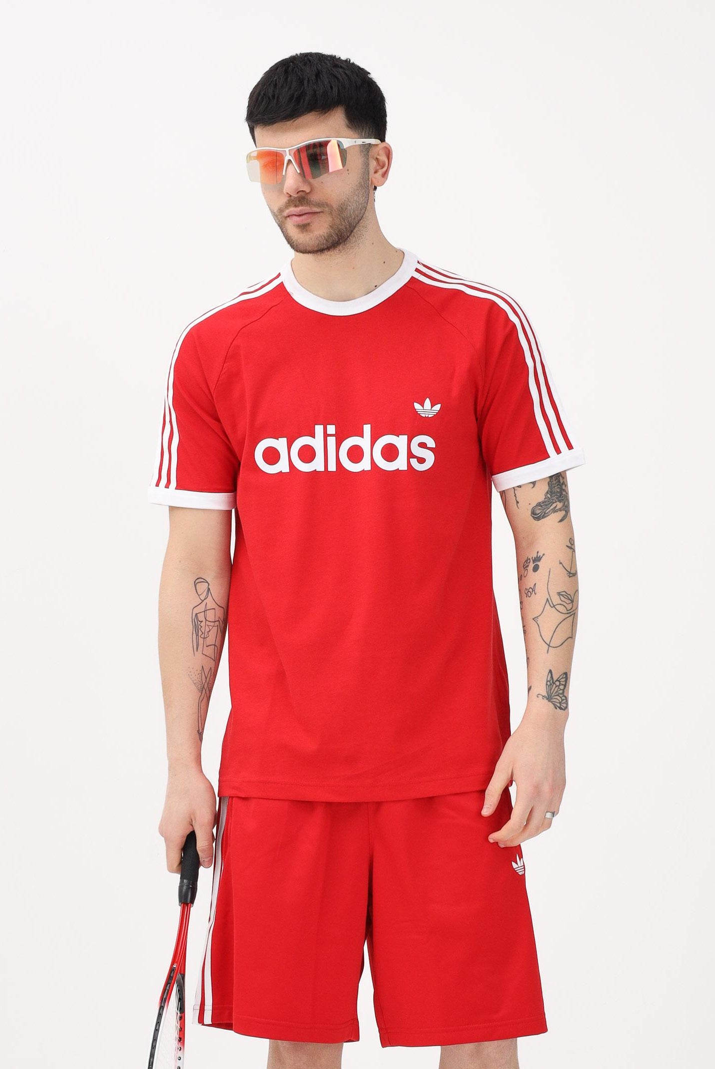 ADIDAS ORIGINALS T-shirt a manica corta 3-Stripes Slim Ringer rossa da uomo KF0416 . ADIDAS ORIGINALS