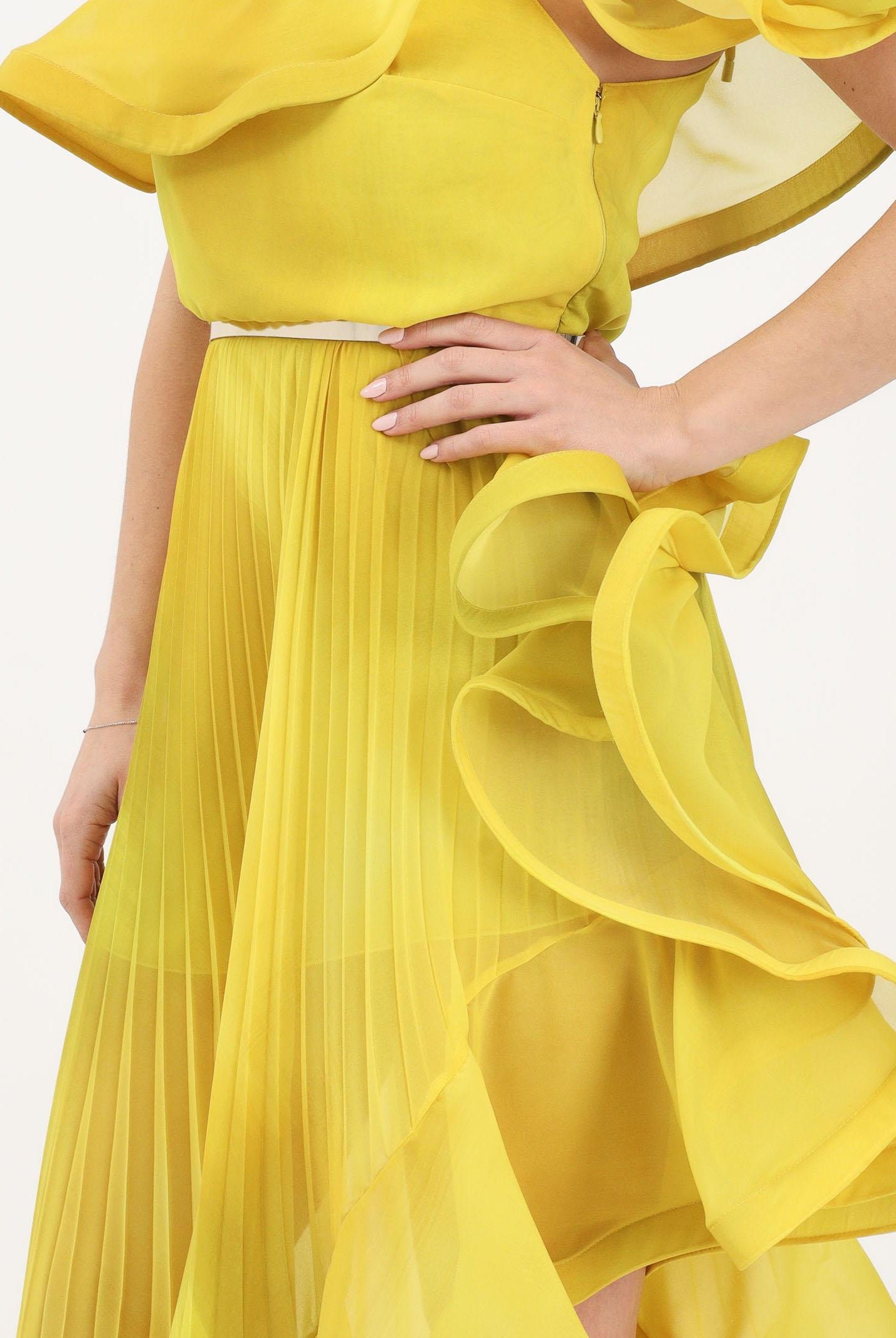 SIMONA CORSELLINI Abito lungo avocado da donna in chiffon leggero P26CEAB10901 V0780 SIMONA CORSELLINI