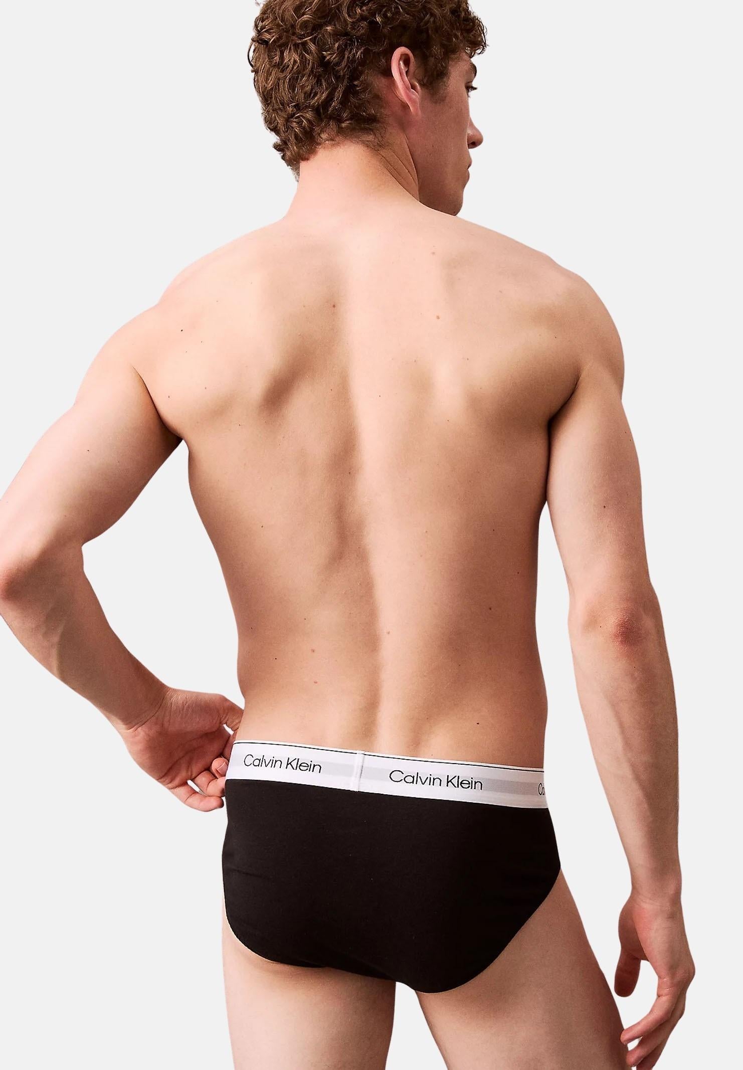 CALVIN KLEIN Set composto da tre slip bianco, nero e grigio da uomo con vita elastica logata 000NB3962A MP1 CALVIN KLEIN