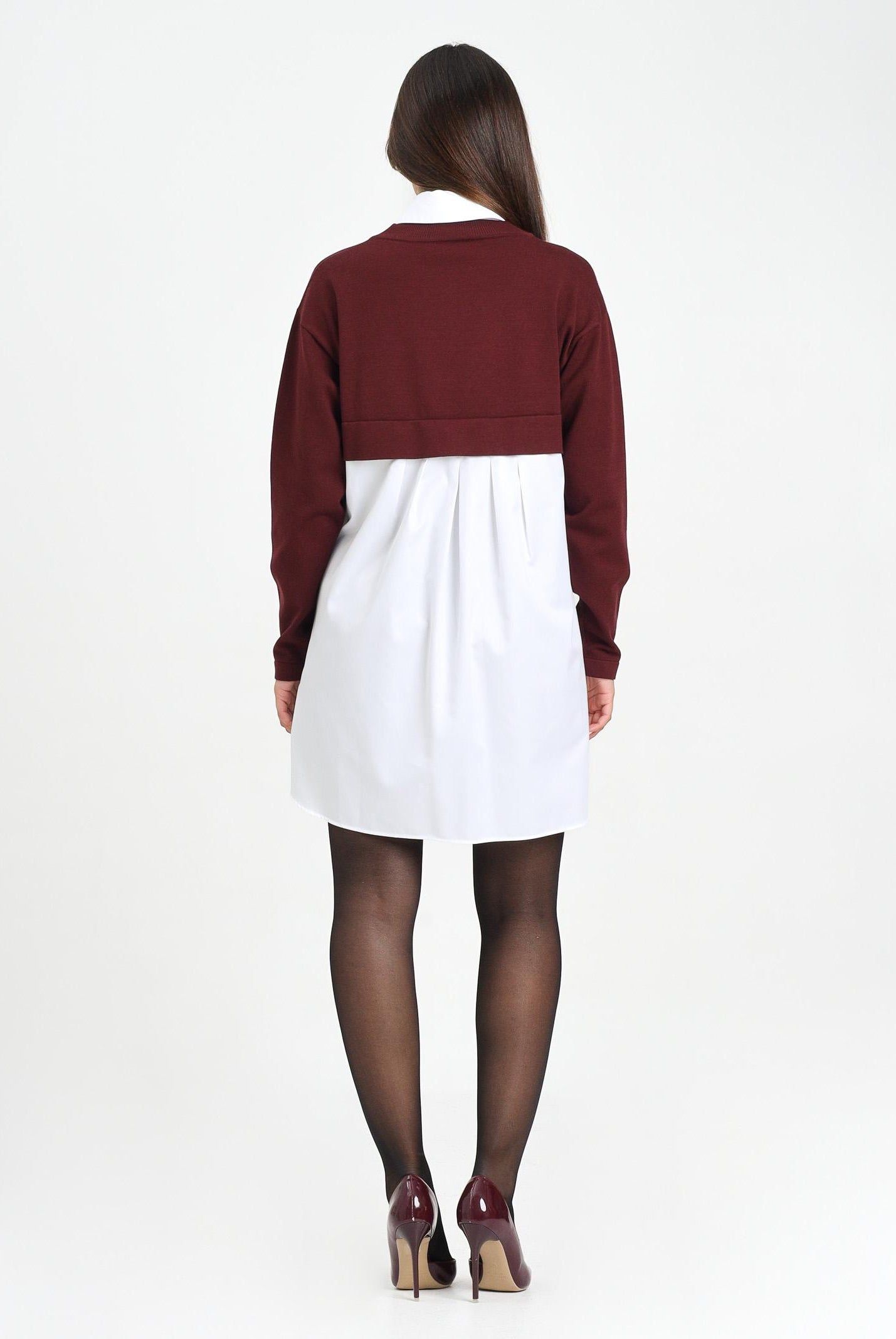 ELISABETTA FRANCHI Abito corto da donna composto da camicia bianca e maglia bordeaux AM09T56E2 CM4 ELISABETTA FRANCHI