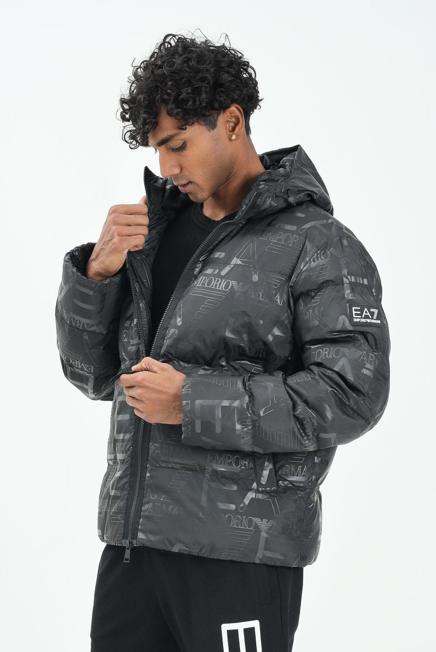 EA7 Piumino nero da uomo con stampa logo all-over 7M000697AF15969 UC001 EA7
