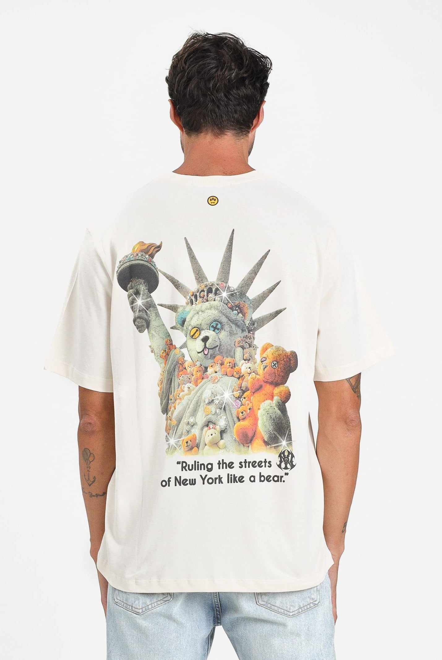 BARROW T-shirt a manica corta color crema per uomo e donna con maxi stampa sul retro F5BWUATH038 013 BARROW