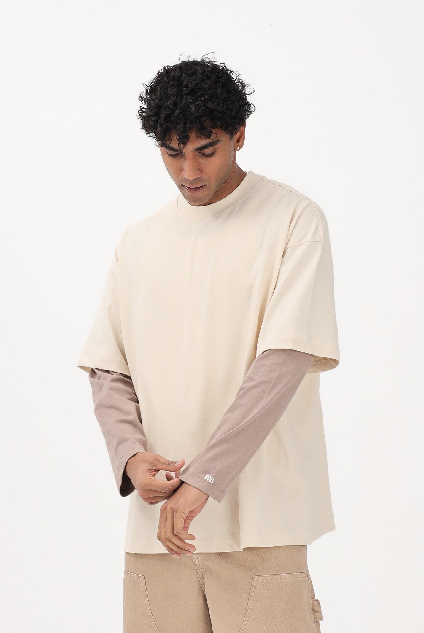 I'M BRIAN T-shirt a manica lunga panna da uomo con effetto layered TS3735 PA I'M BRIAN