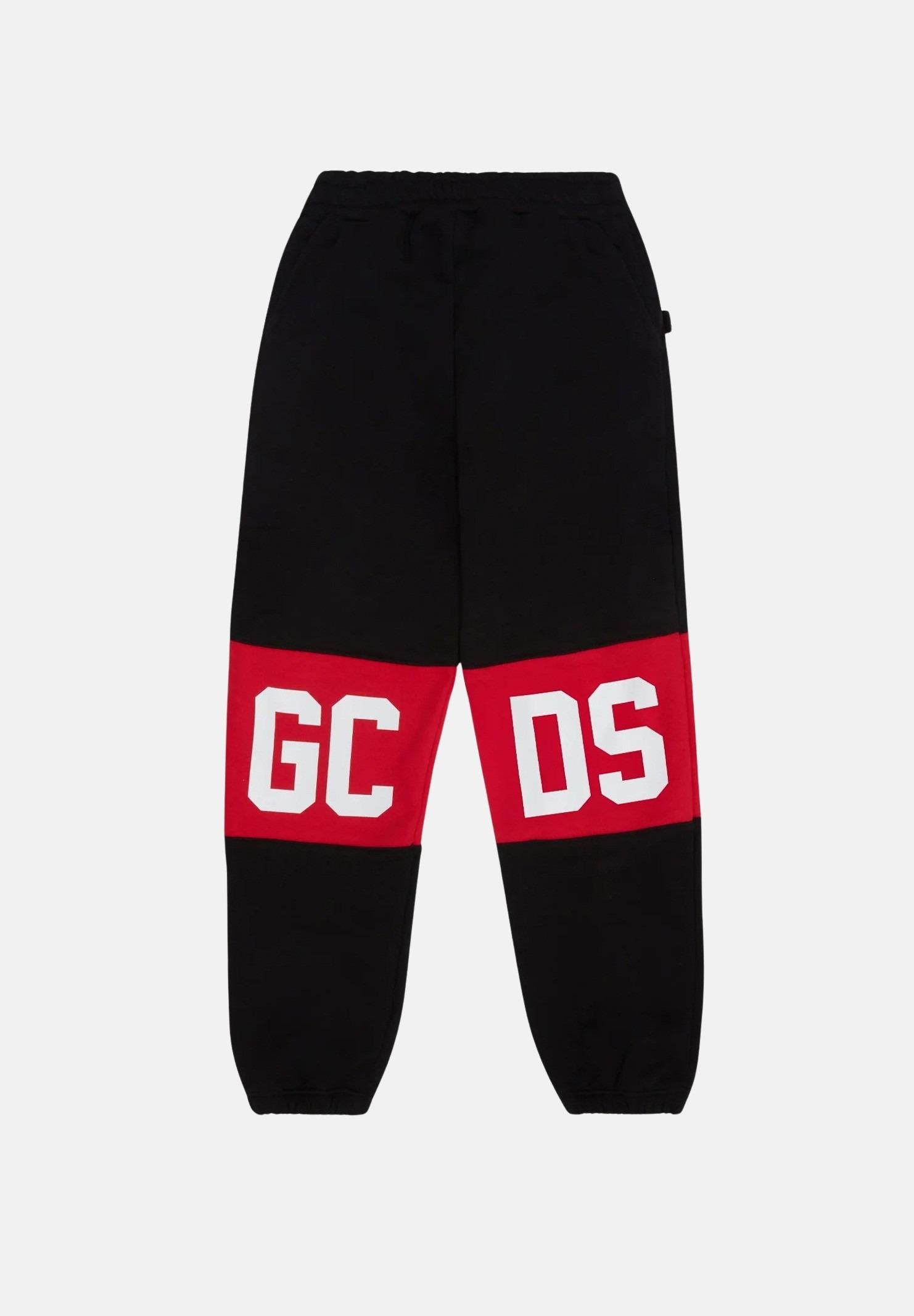GCDS Pantalone sportivo nero per bambino e bambina con stampa logo B2KU3017BA2 99 GCDS