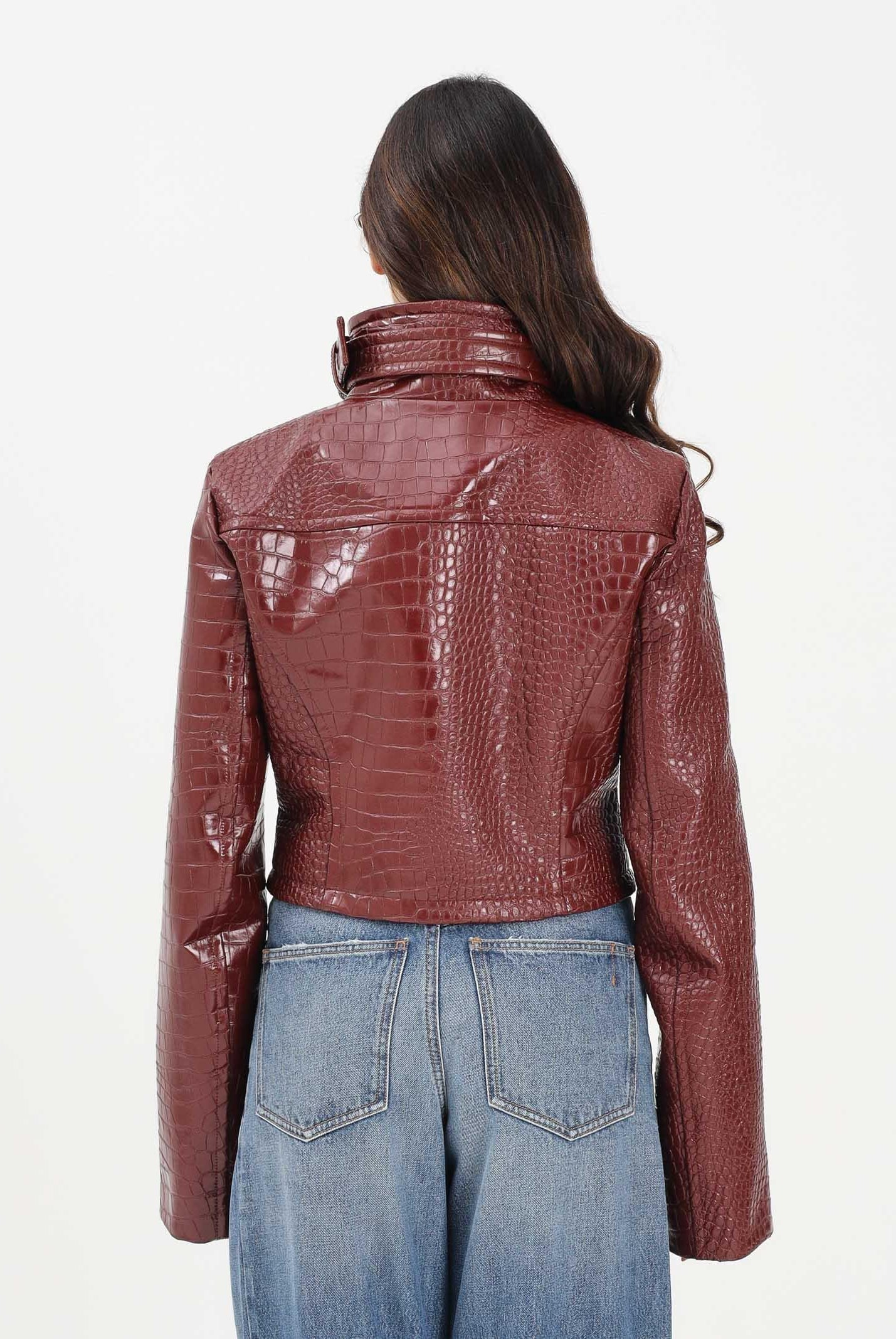 SPORTMAX Giubbotto corto SPXSULTANO bordeaux da donna in vernice con stampa alligatore 2612041081600 004 SPORTMAX