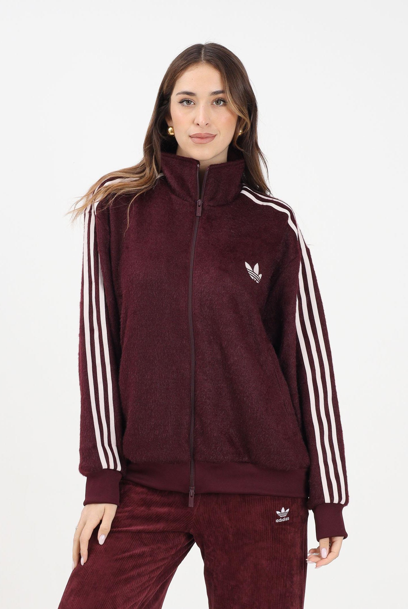 ADIDAS ORIGINALS Felpa con zip Mohair Firebird bordeaux da donna KS0428 . ADIDAS ORIGINALS
